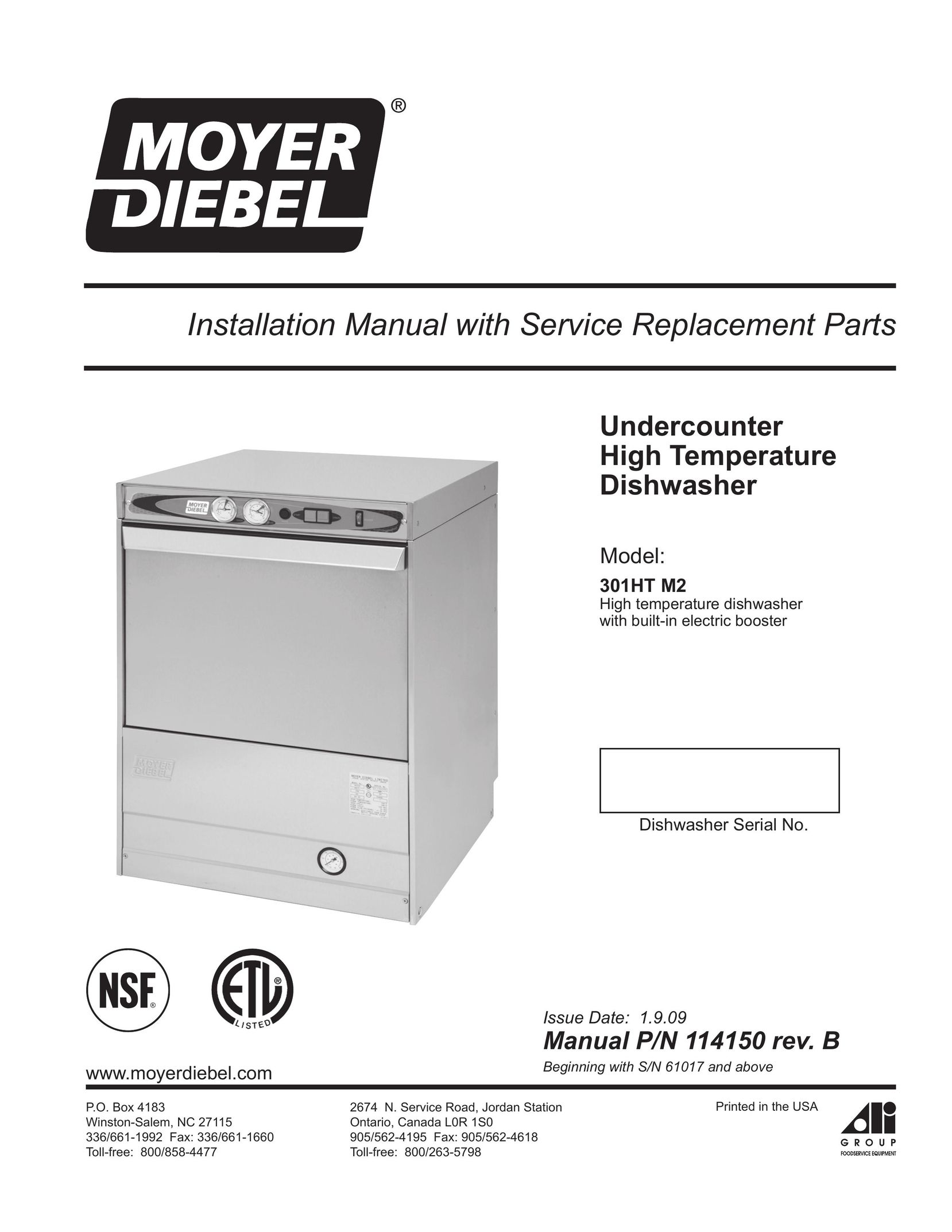 Moyer Diebel 301HT M2 Dishwasher User Manual