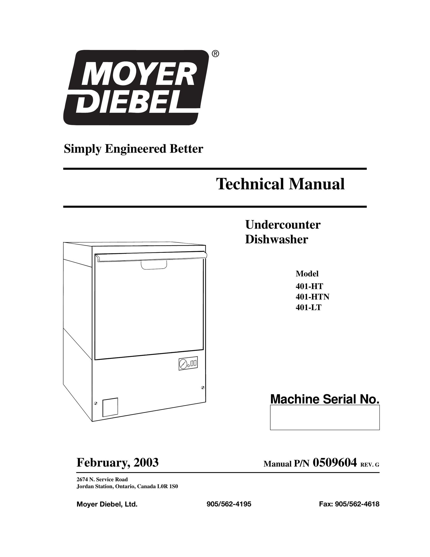 Moyer Diebel 401-HTN Dishwasher User Manual