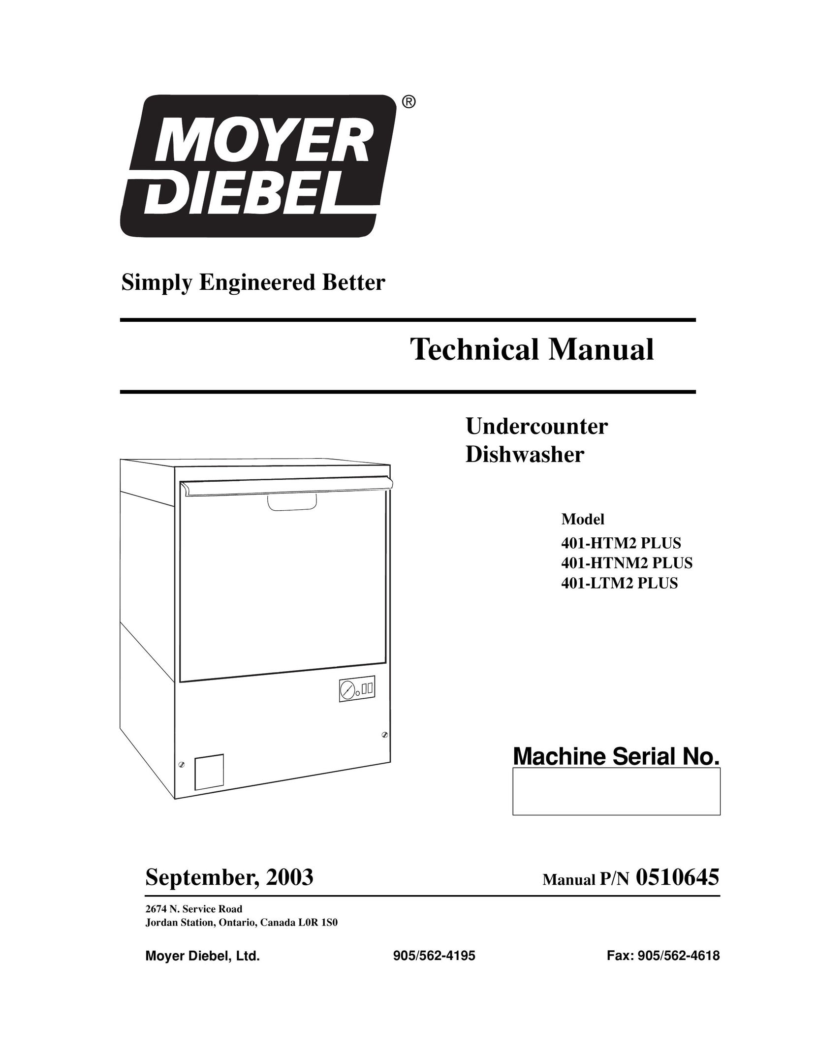 Moyer Diebel 401-LTM2 PLUS Dishwasher User Manual