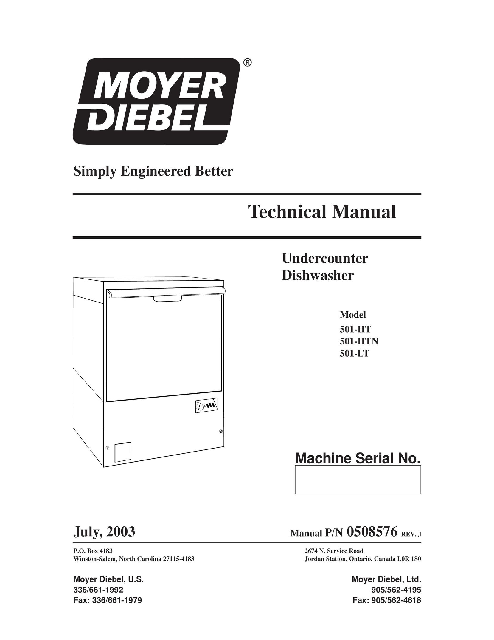 Moyer Diebel 501-HT Dishwasher User Manual