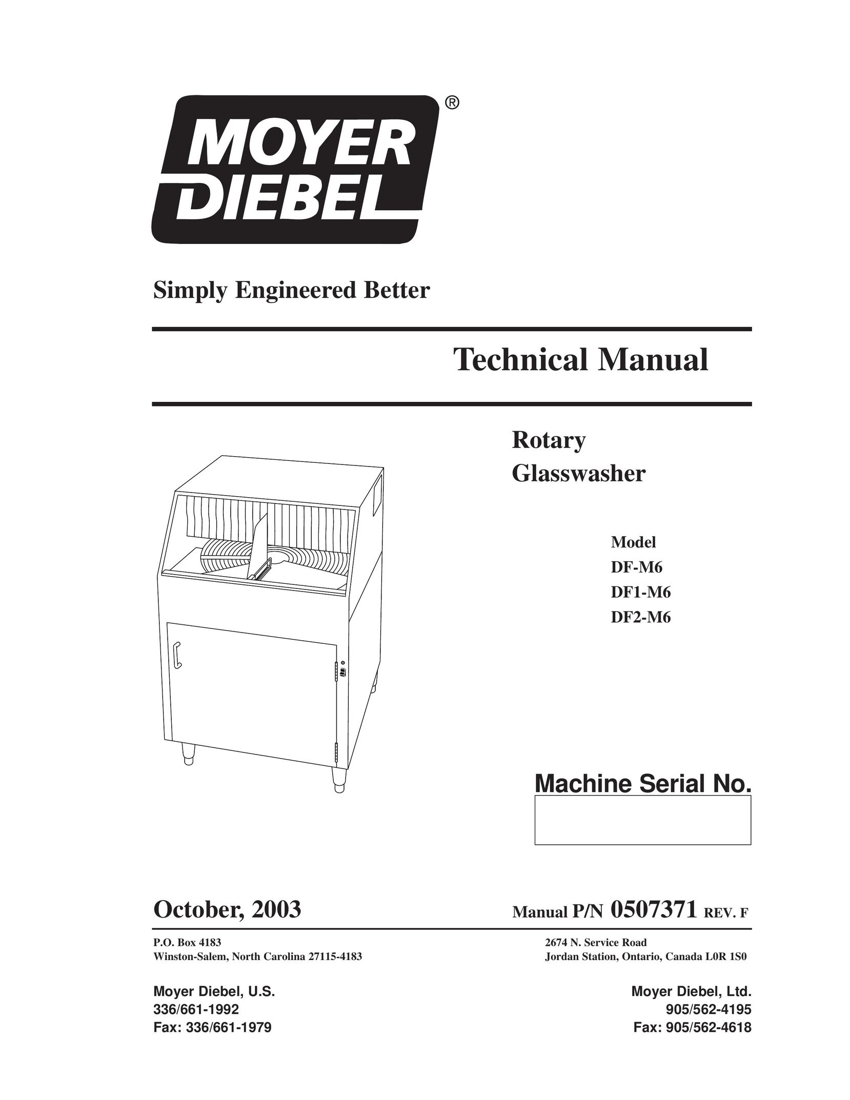 Moyer Diebel DF-M6 Dishwasher User Manual