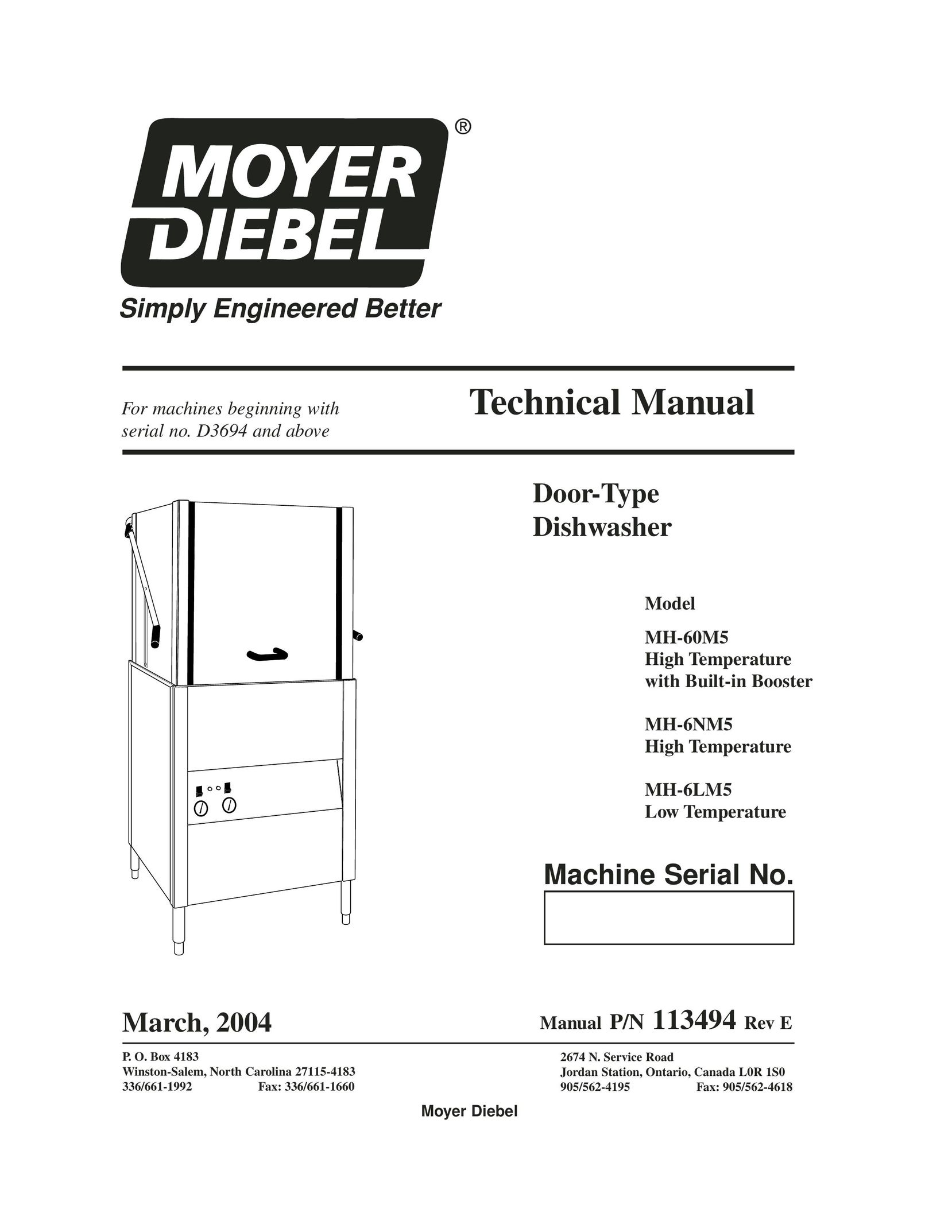 Moyer Diebel MH-60M5 Dishwasher User Manual