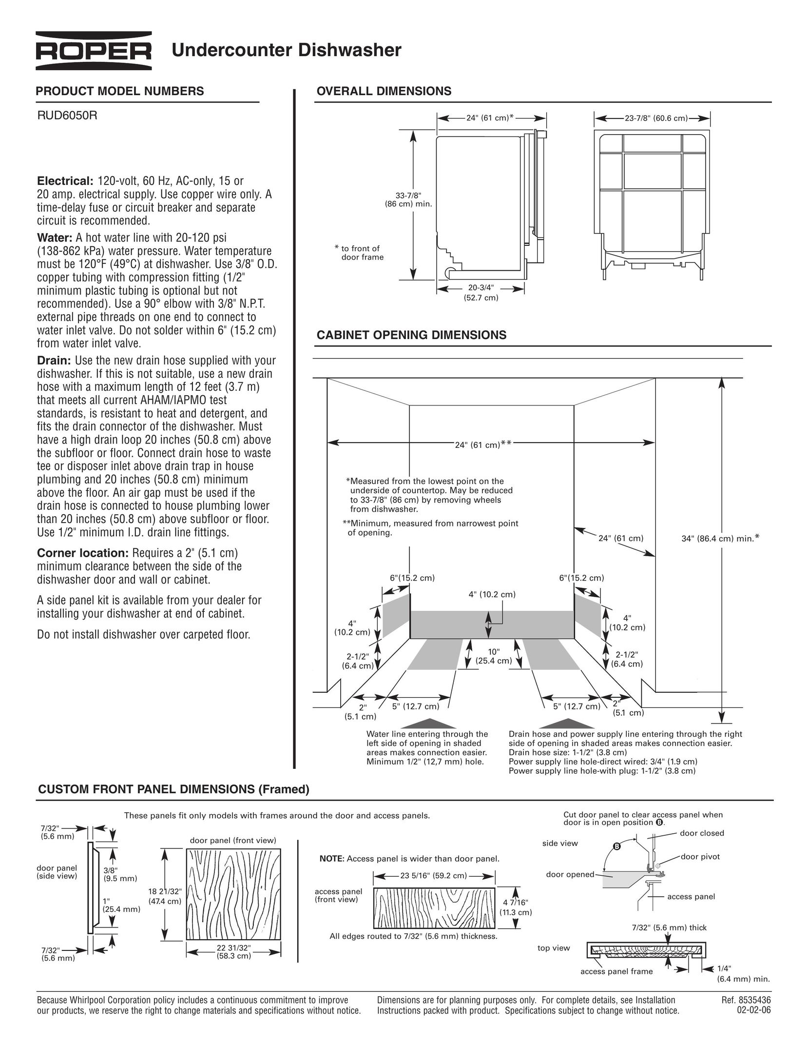 Roper RUD6050R Dishwasher User Manual