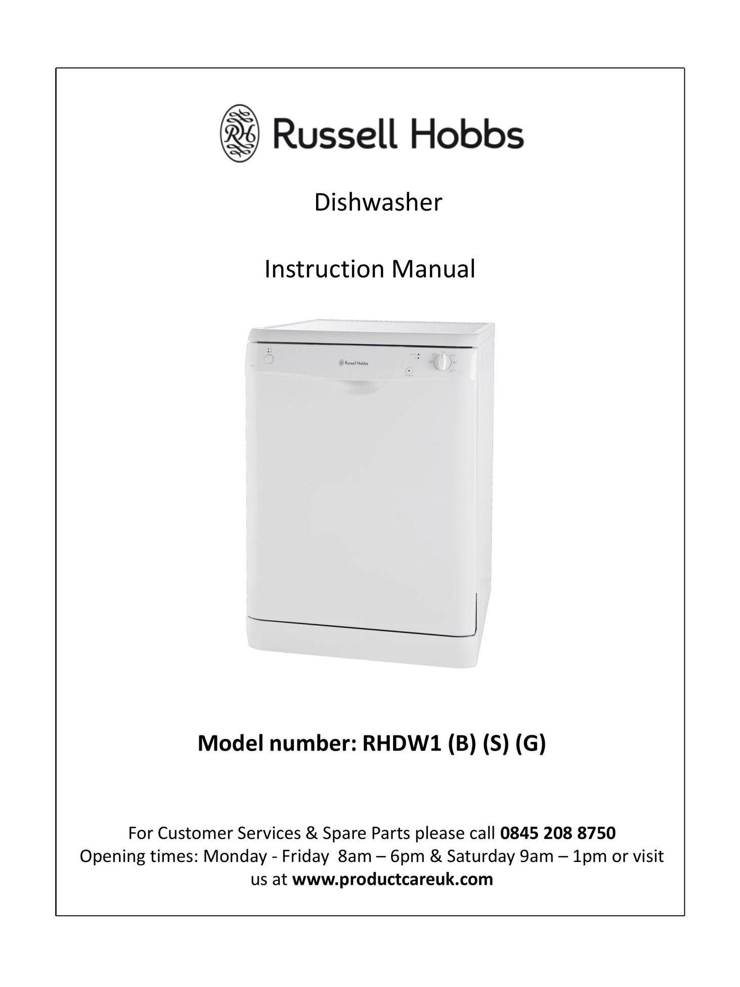 Russell Hobbs RHDW1 (B) (S) (G) Dishwasher User Manual
