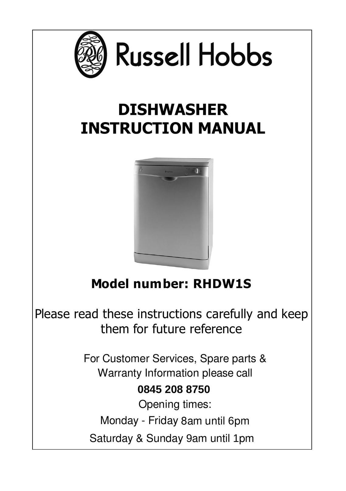 Russell Hobbs RHDW1S Dishwasher User Manual