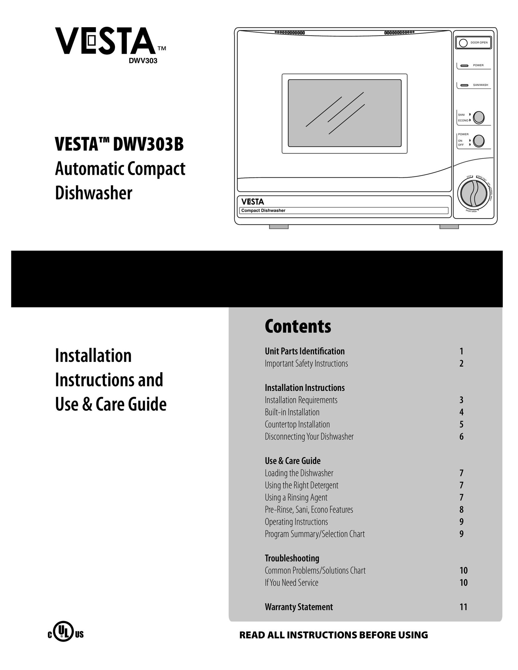 Westland Sales DWV303B Dishwasher User Manual