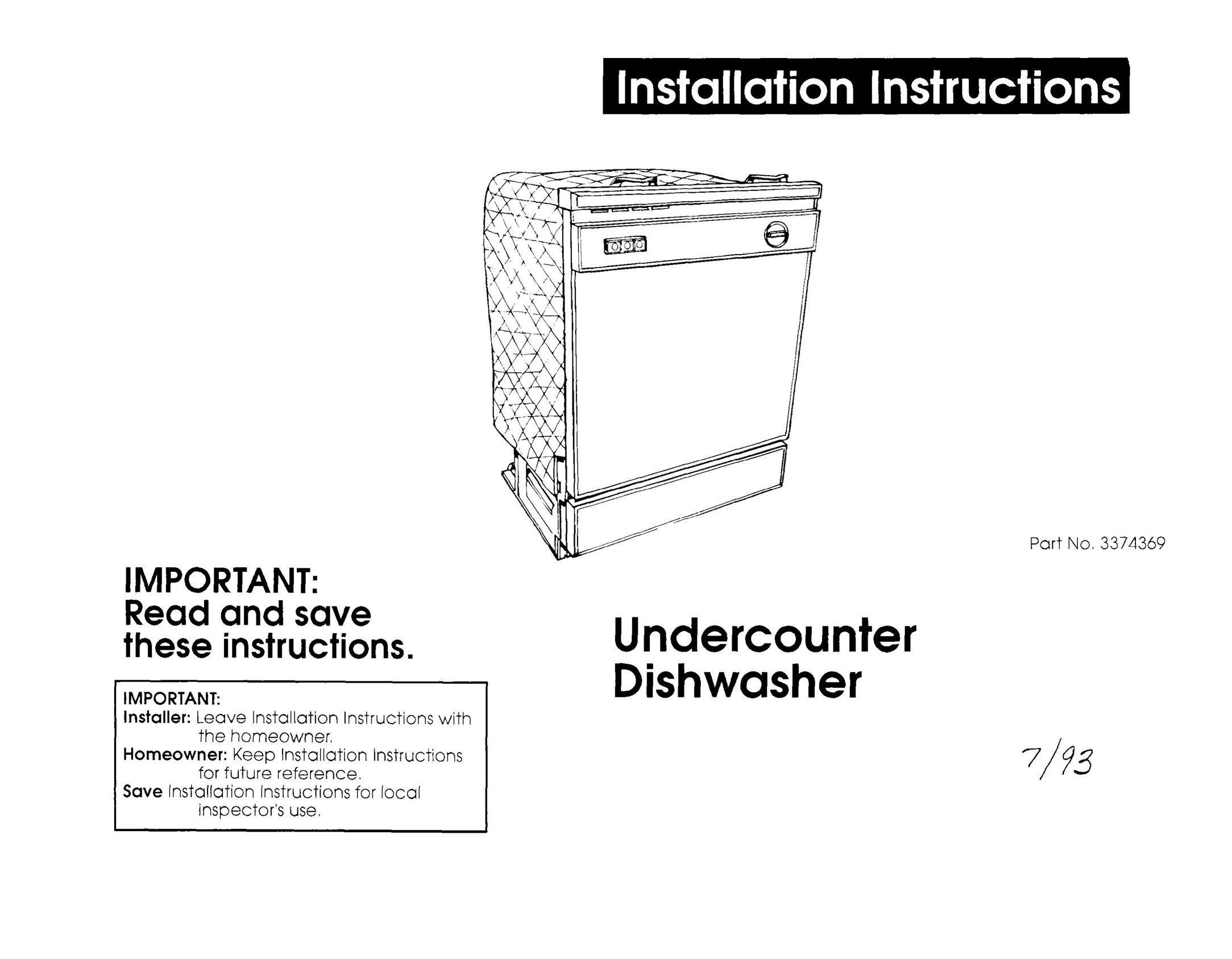 Whirlpool 3374369 Dishwasher User Manual