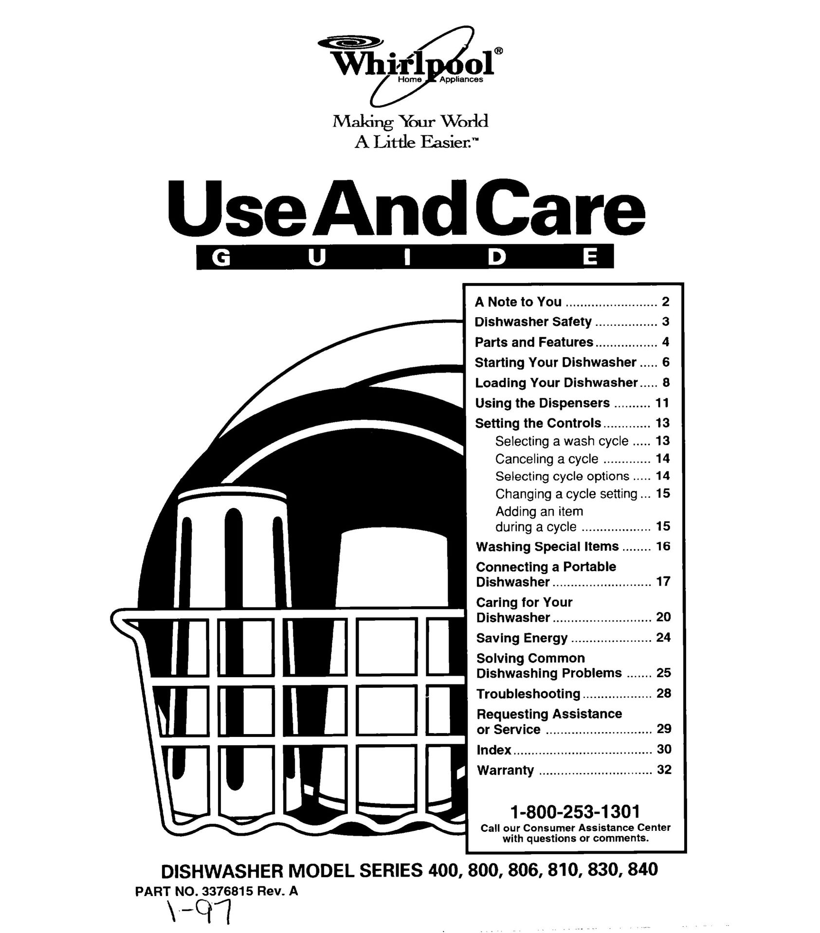 Whirlpool 806 Dishwasher User Manual