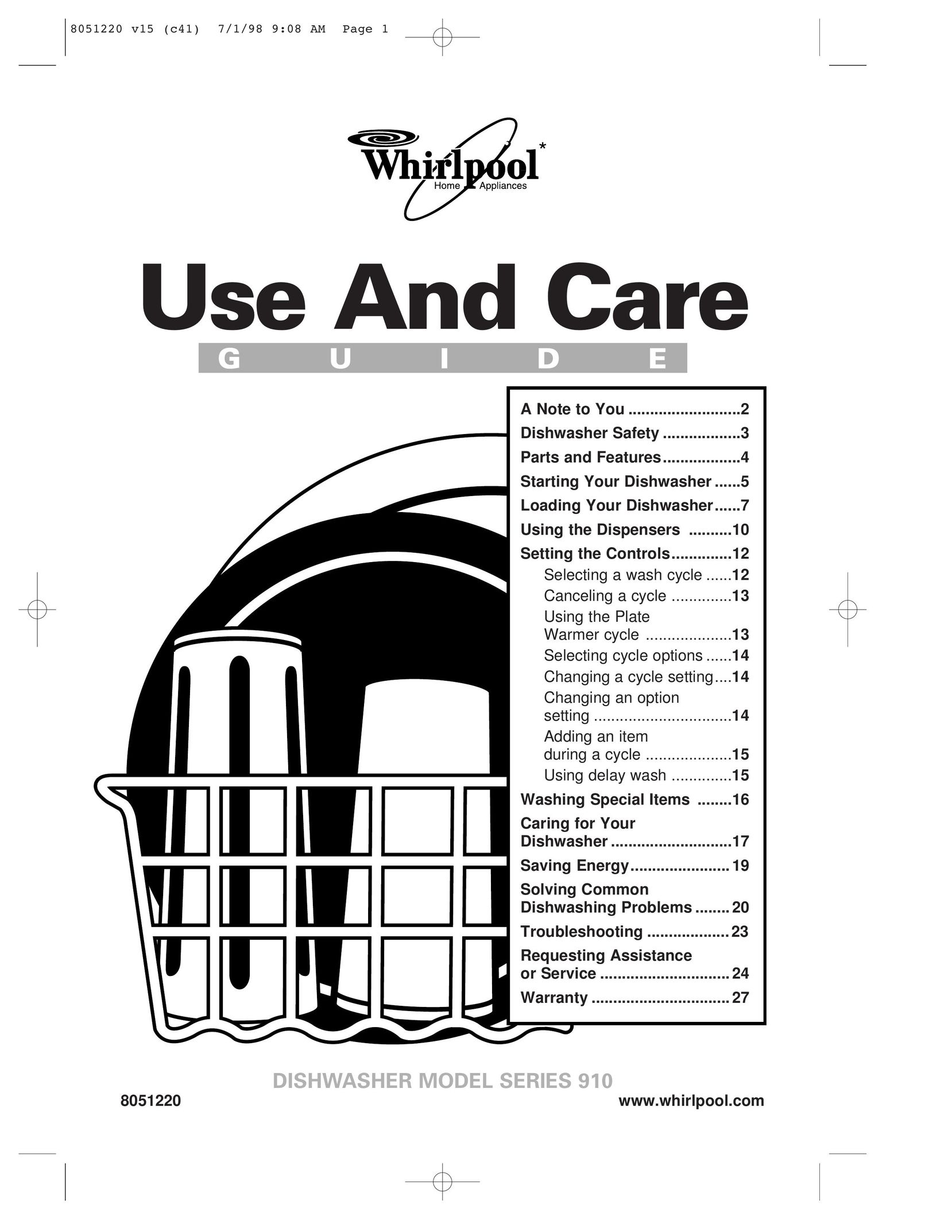 Whirlpool 910 Series Dishwasher User Manual