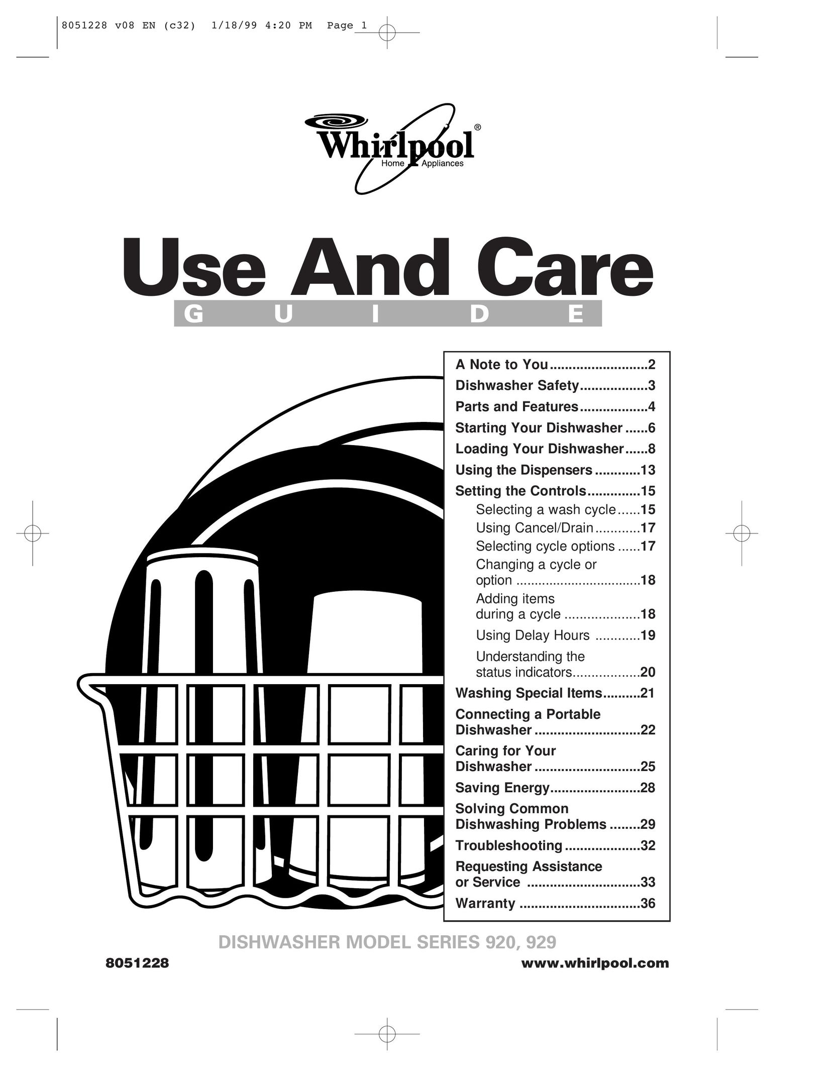 Whirlpool 920 Dishwasher User Manual