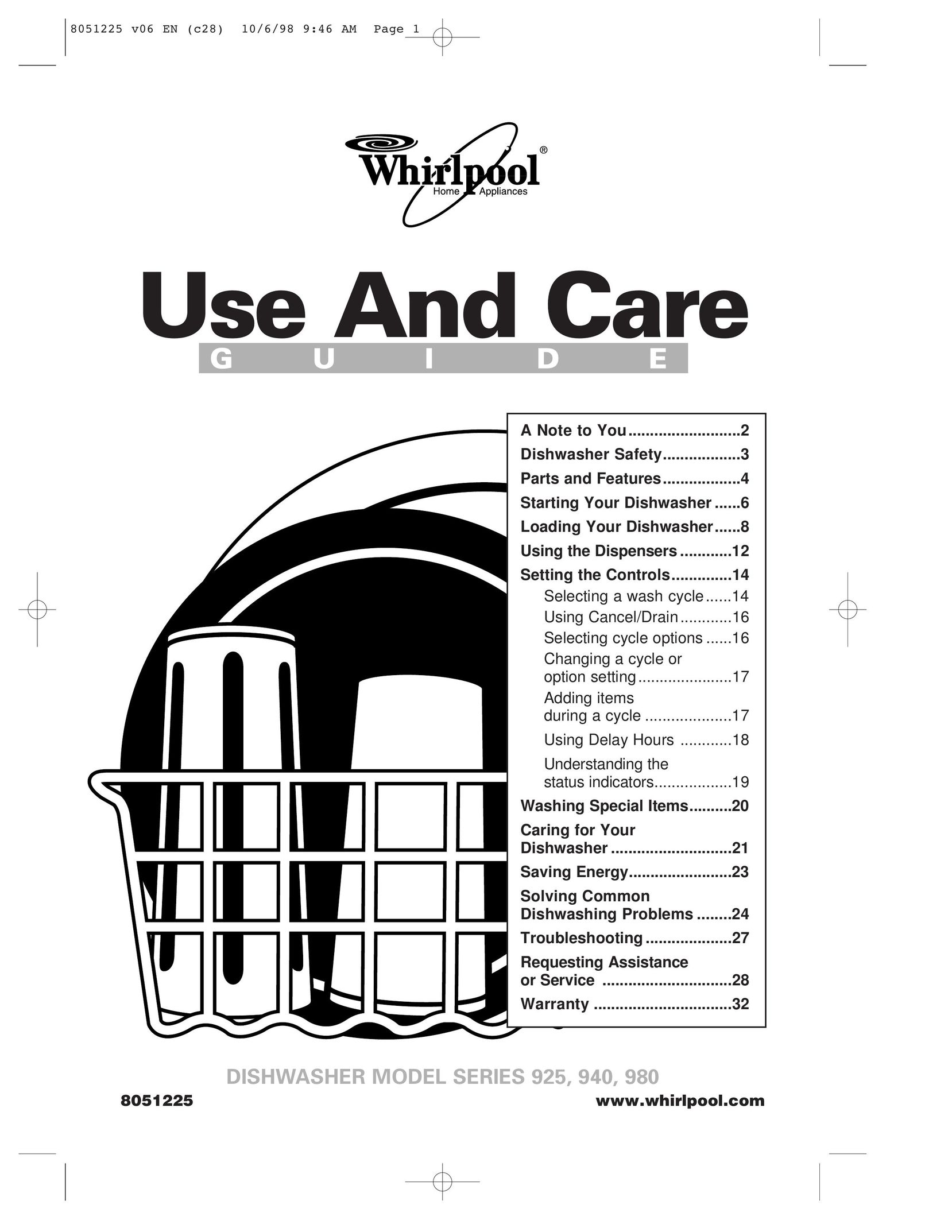 Whirlpool 925 Dishwasher User Manual