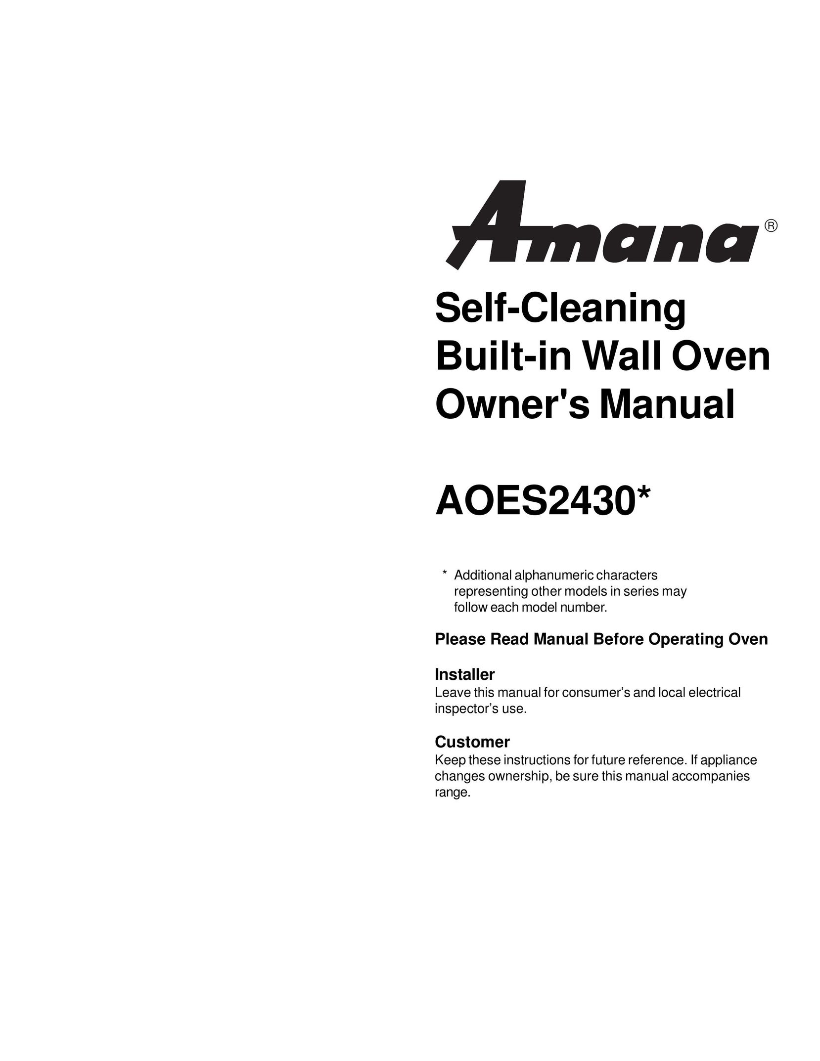 Amana AOES2430 Double Oven User Manual