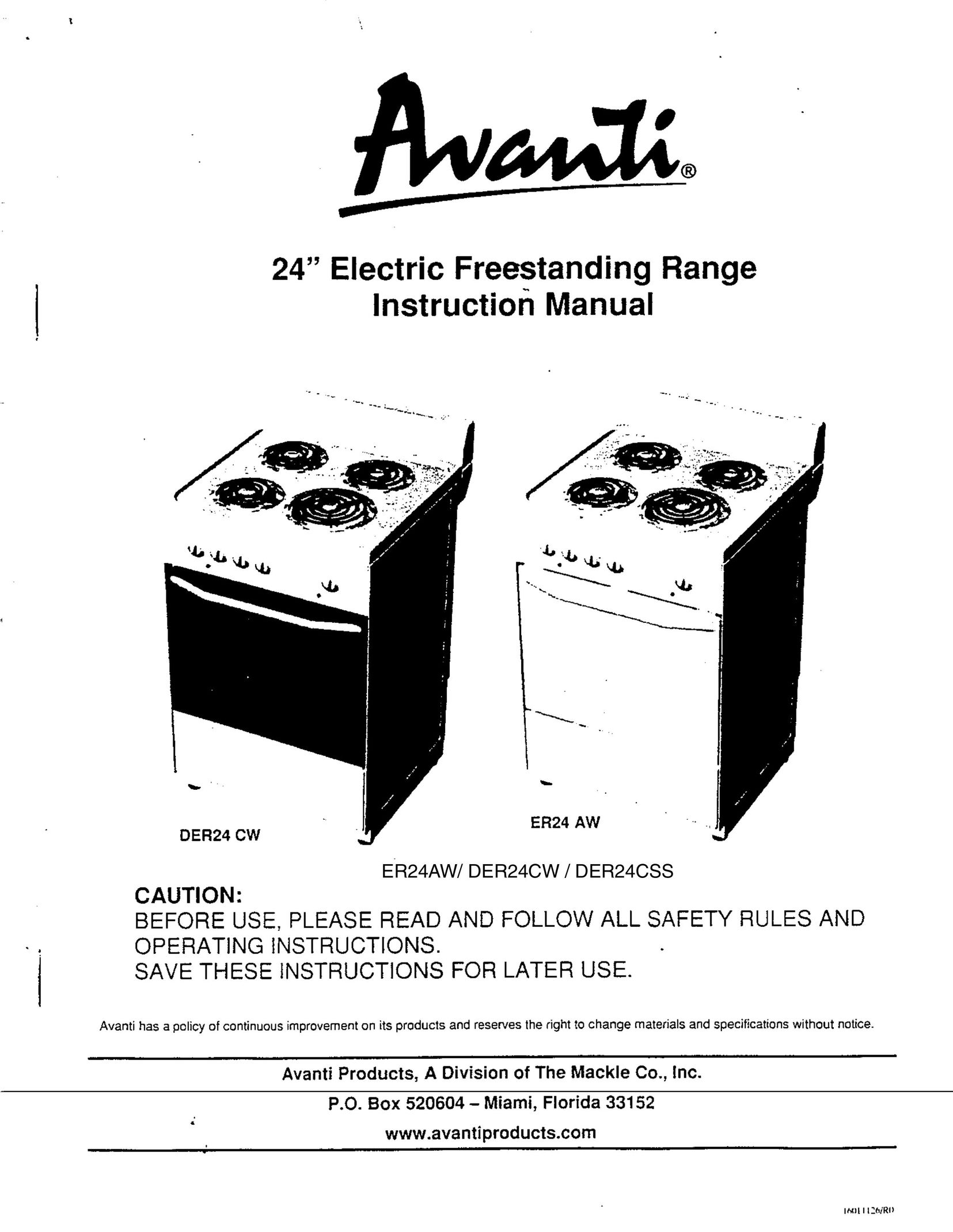 Avanti ER24AW Double Oven User Manual