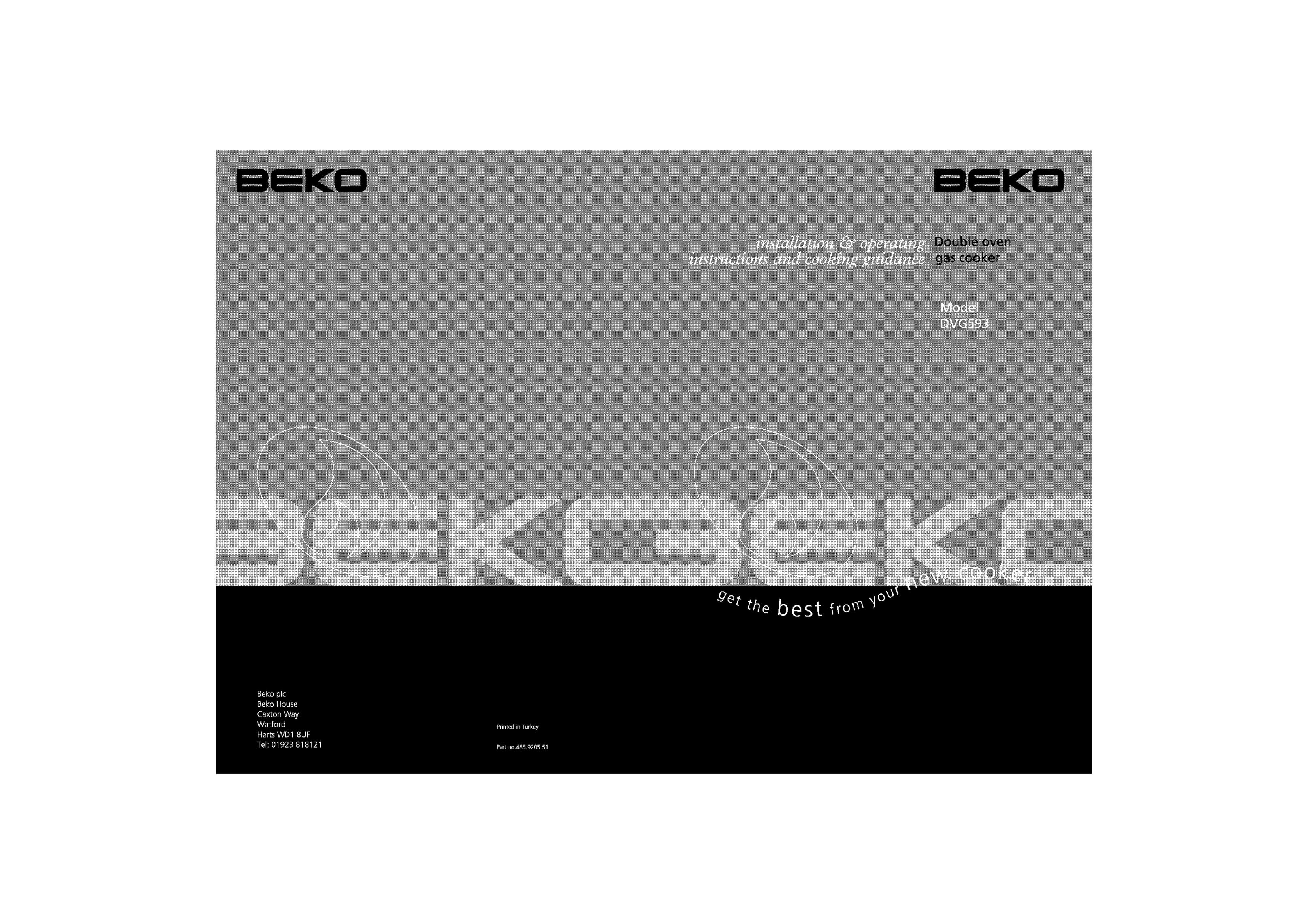 Beko DVG593 Double Oven User Manual