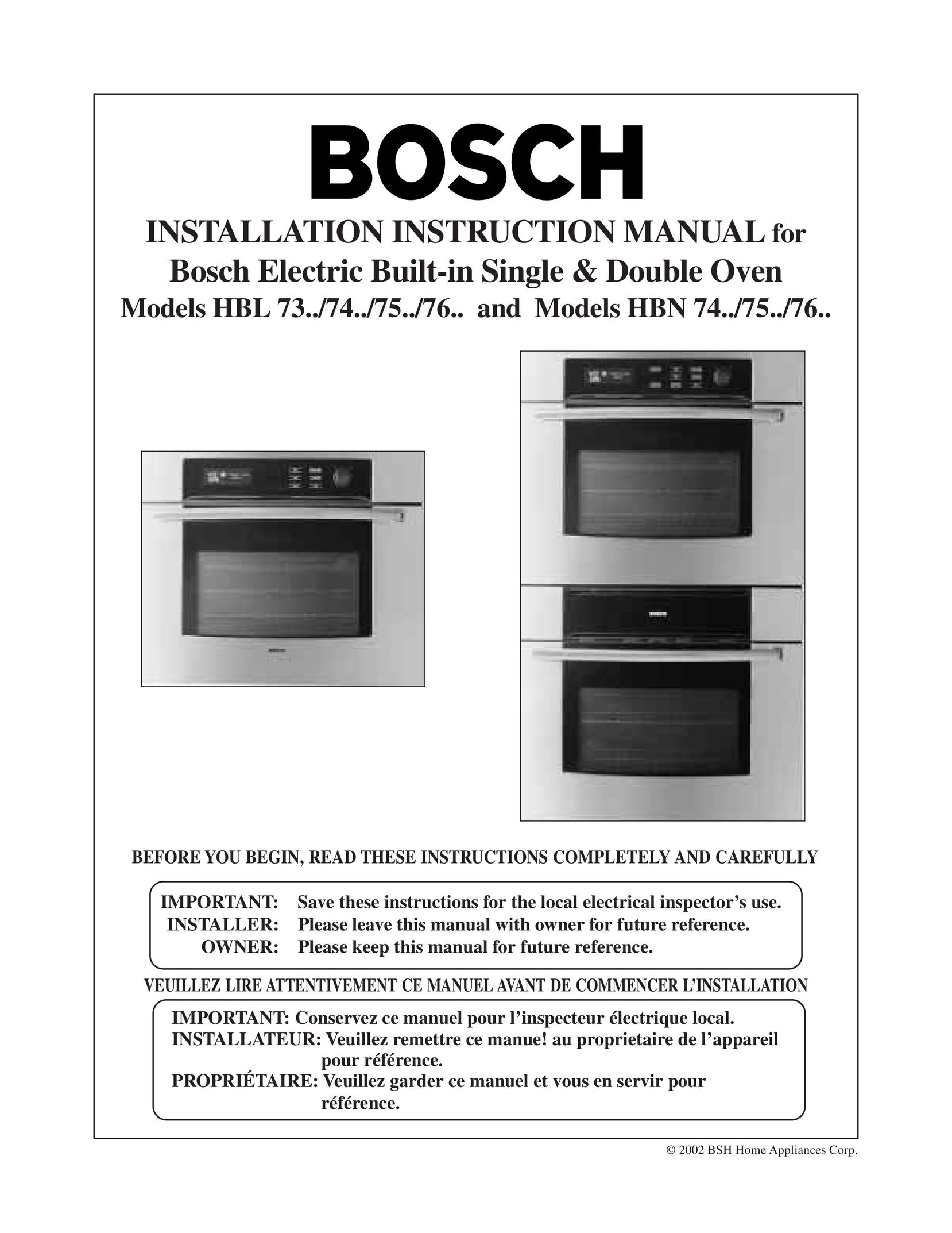 Bosch Appliances HBN 74.. Double Oven User Manual