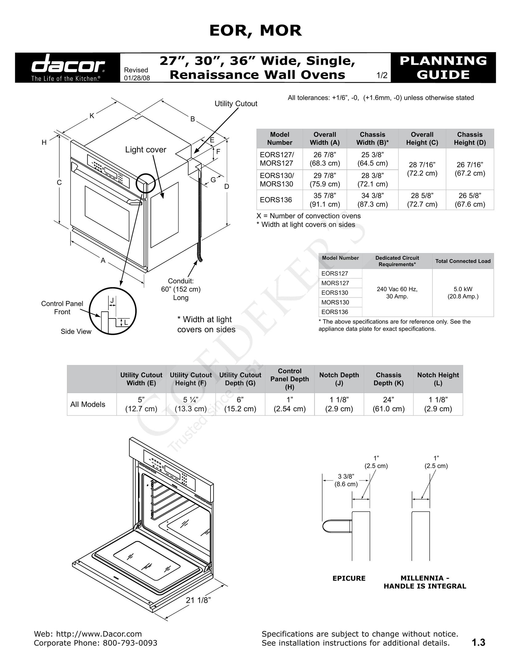 Dacor MORS127 Double Oven User Manual
