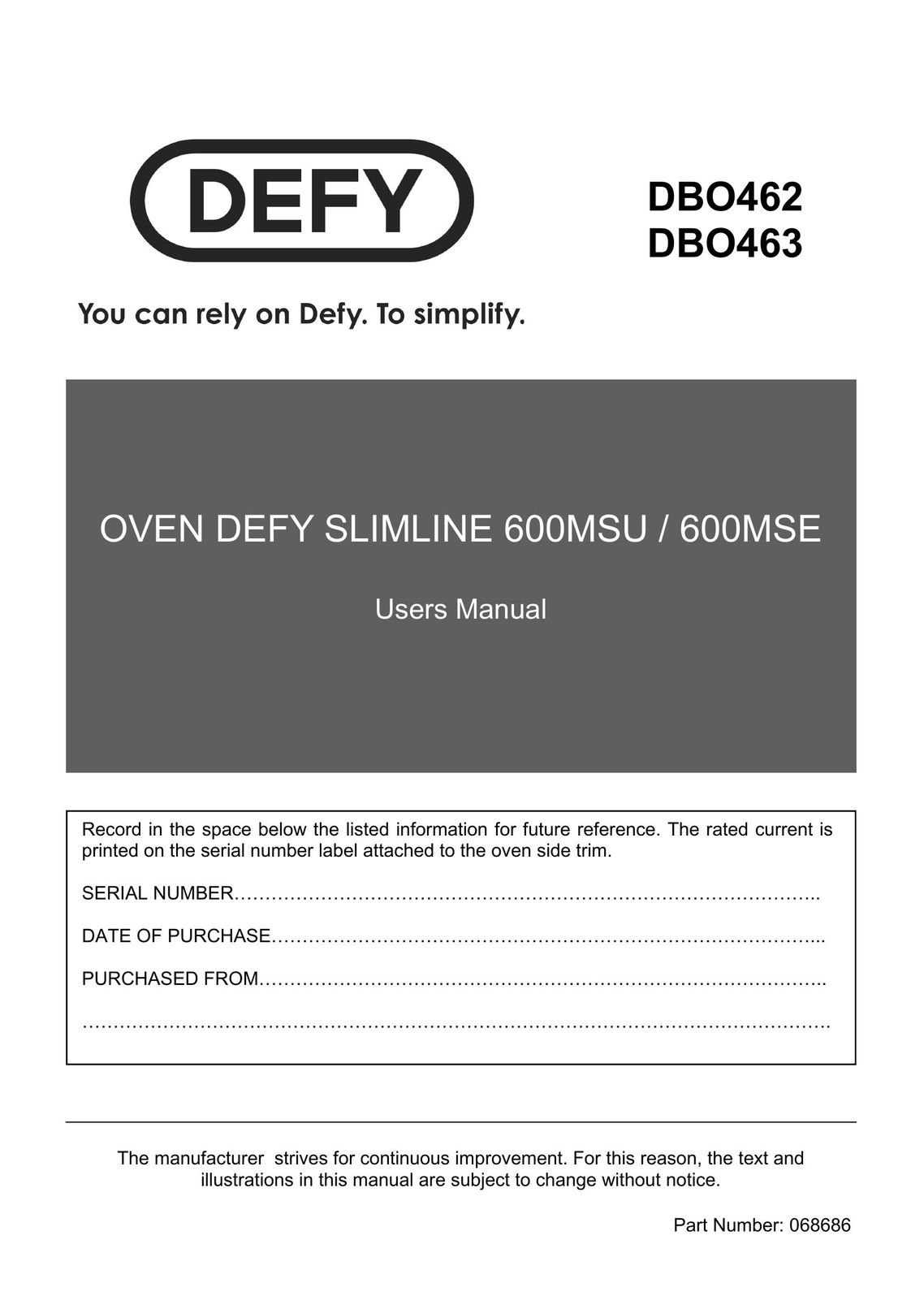 Defy Appliances 600MSU Double Oven User Manual