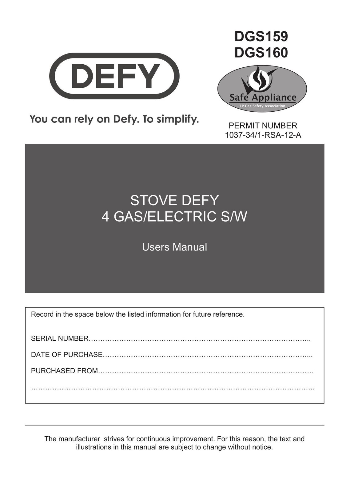 Defy Appliances DGS159 Double Oven User Manual