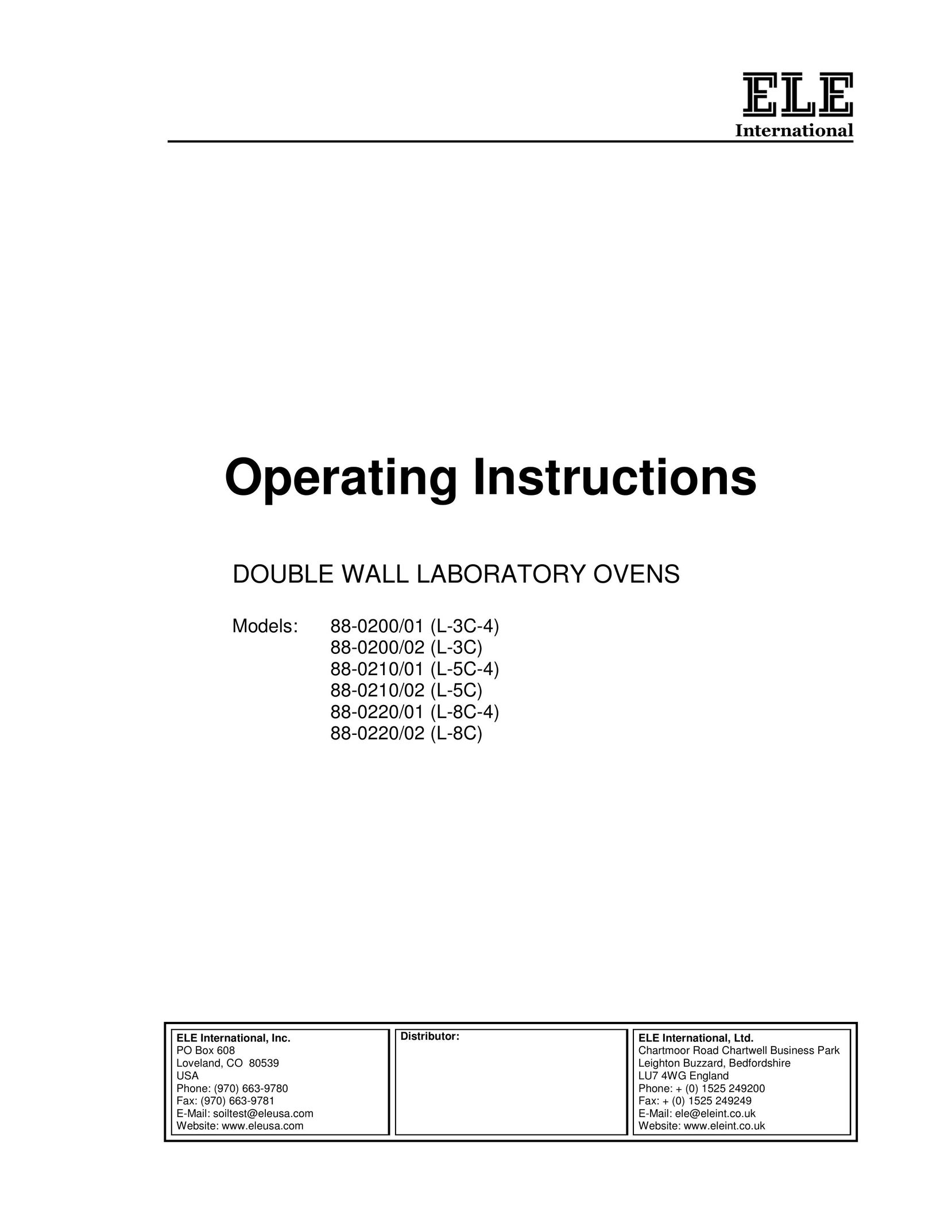 Ele 88-0220/02 (L-8C) Double Oven User Manual
