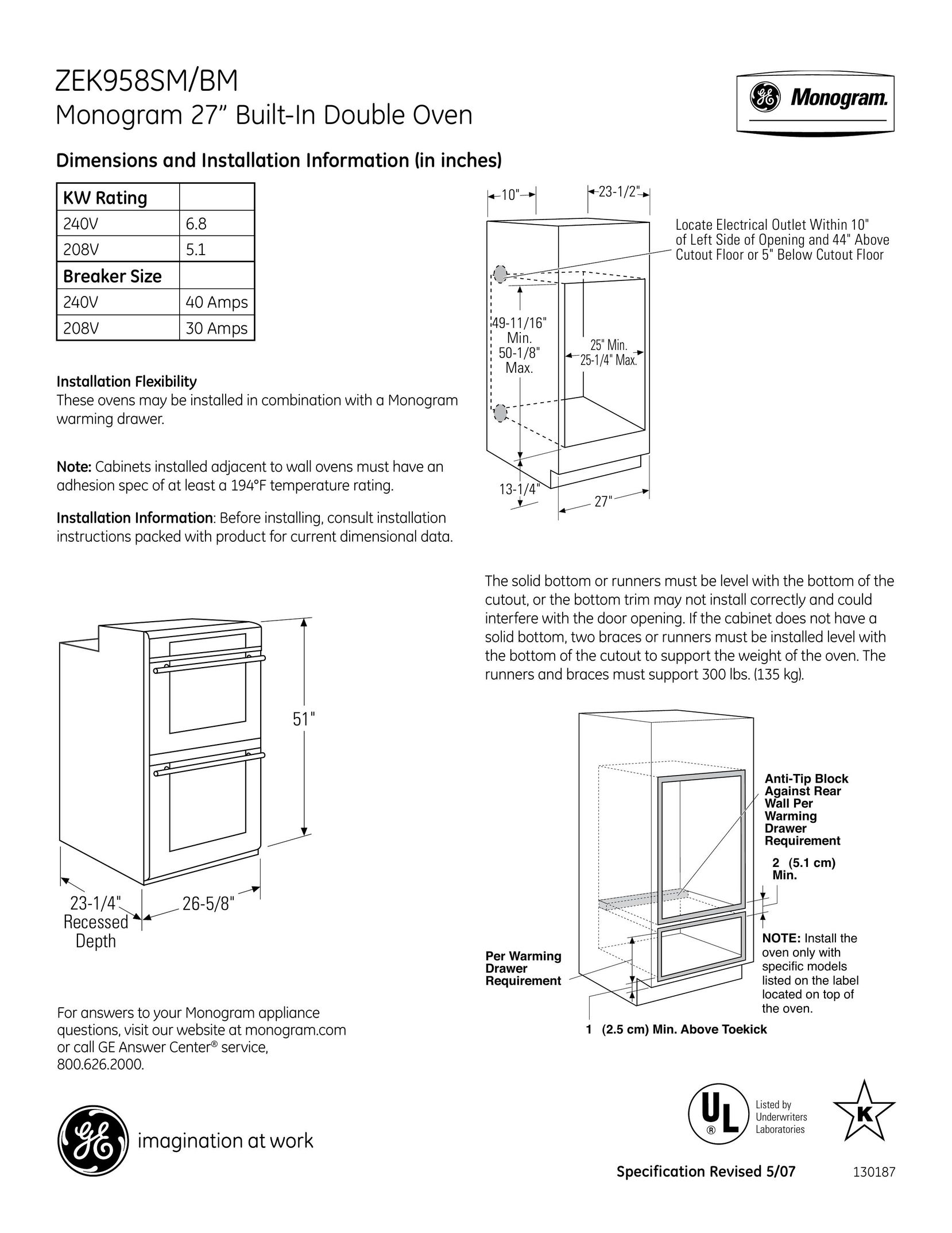 GE Monogram ZEK958SM/BM Double Oven User Manual