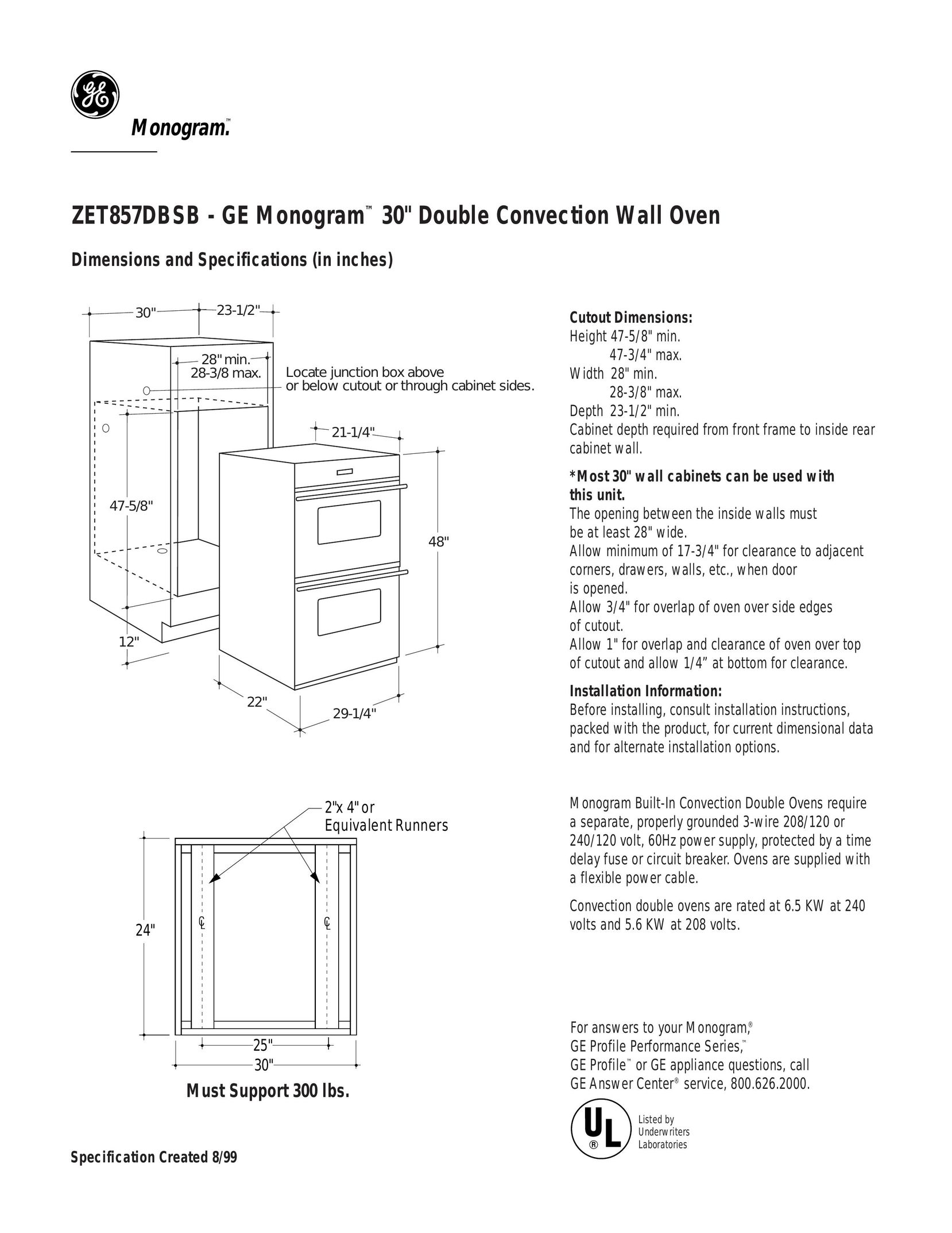 GE Monogram ZET857DBSB Double Oven User Manual