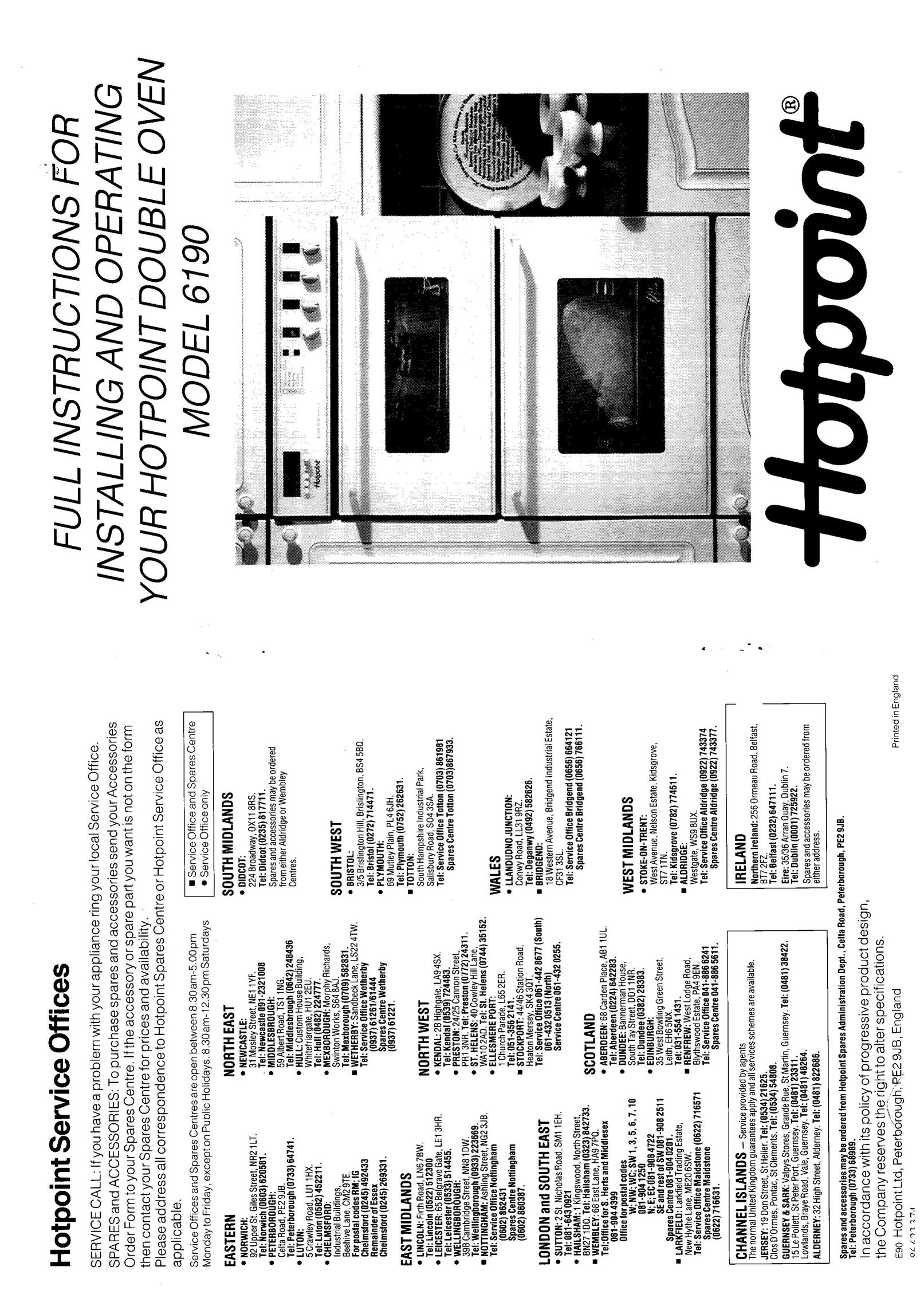 Hotpoint 6190 Double Oven User Manual