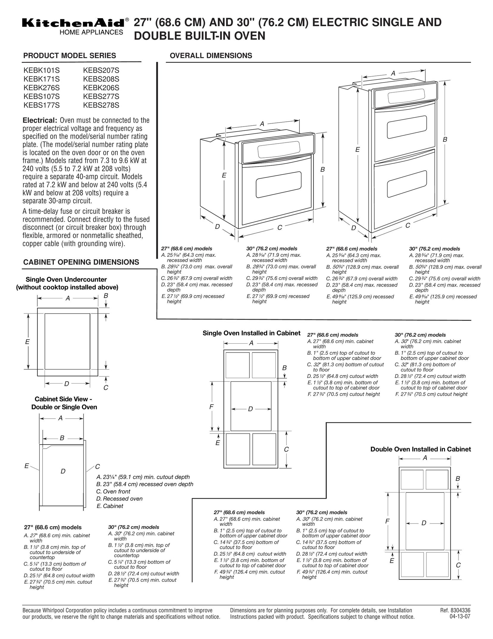 KitchenAid KEBS208S Double Oven User Manual