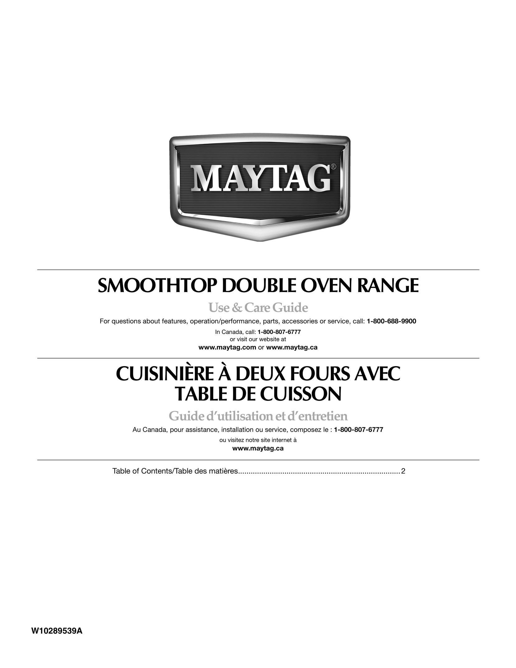Maytag W10289539A Double Oven User Manual