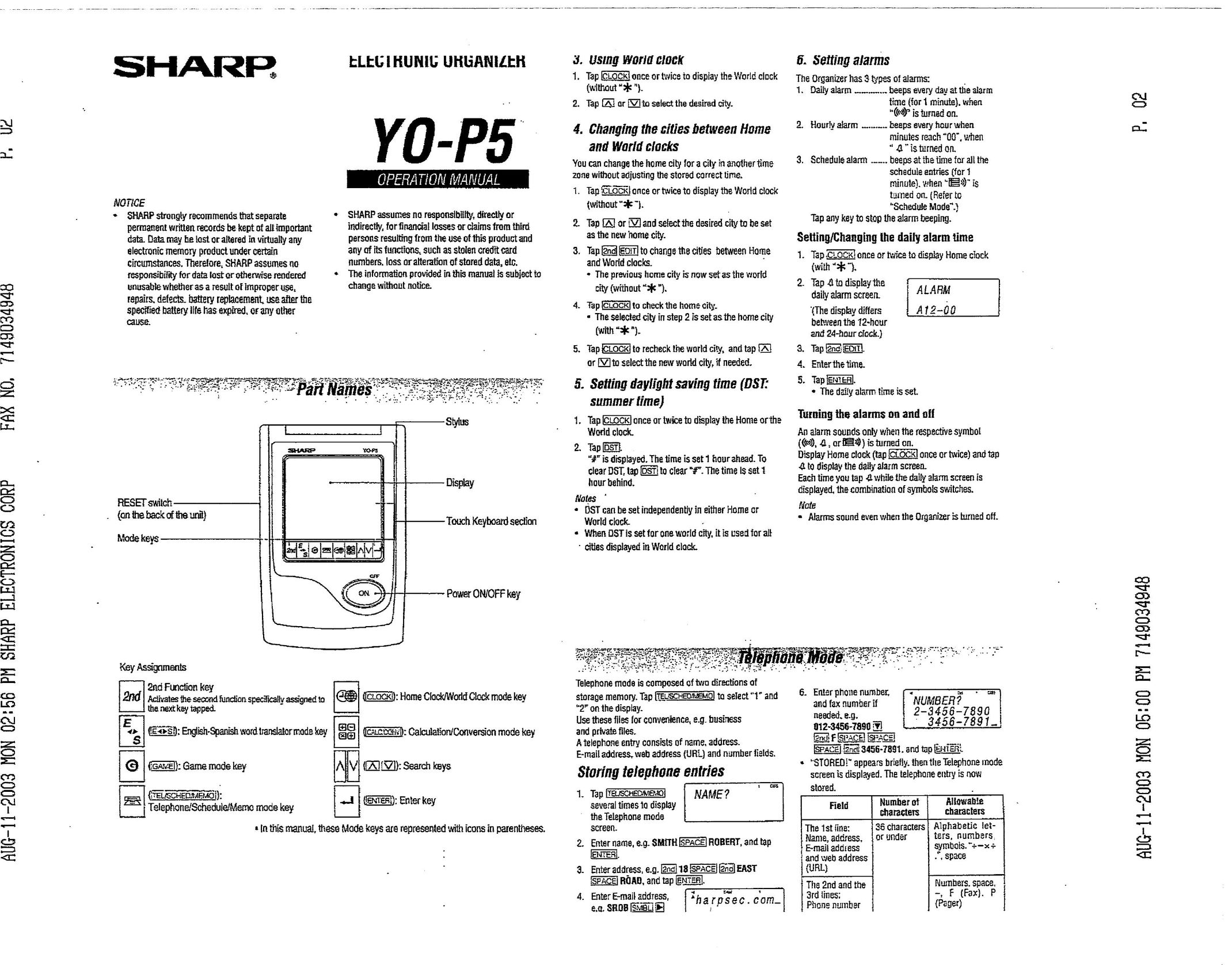 Sharp Y0-P5 Double Oven User Manual