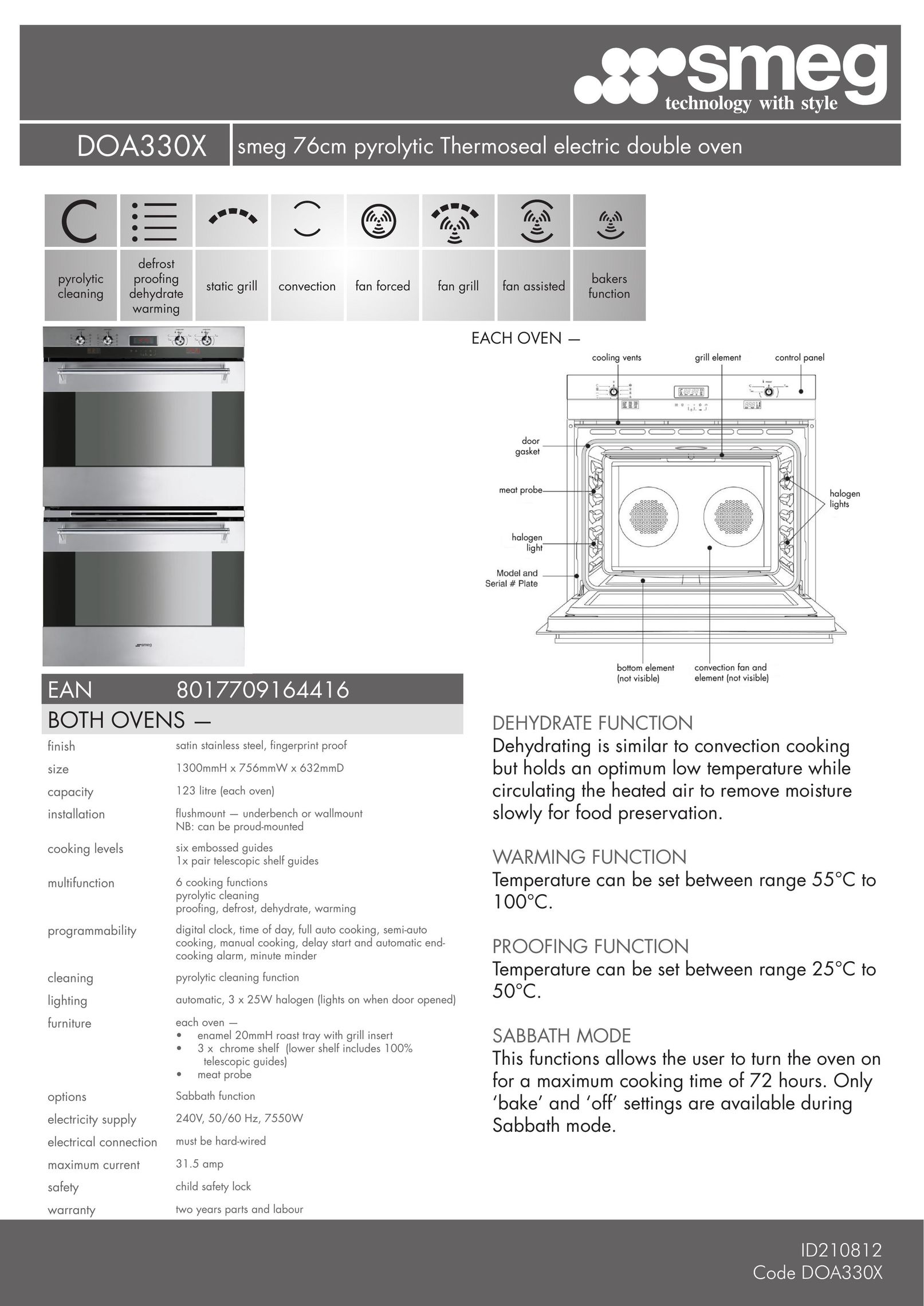 Smeg DOA330X Double Oven User Manual