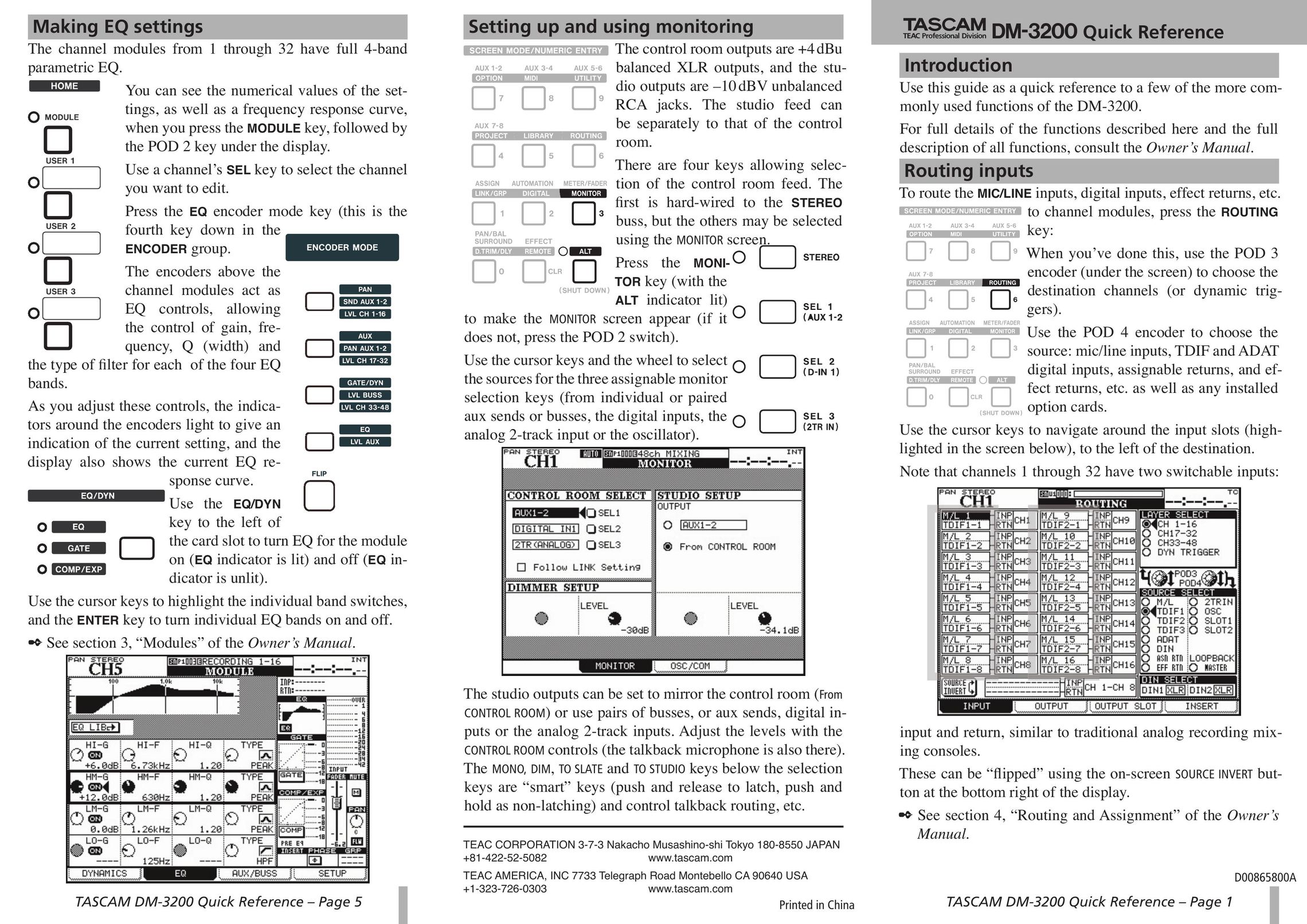 Tascam DM-3200 Double Oven User Manual