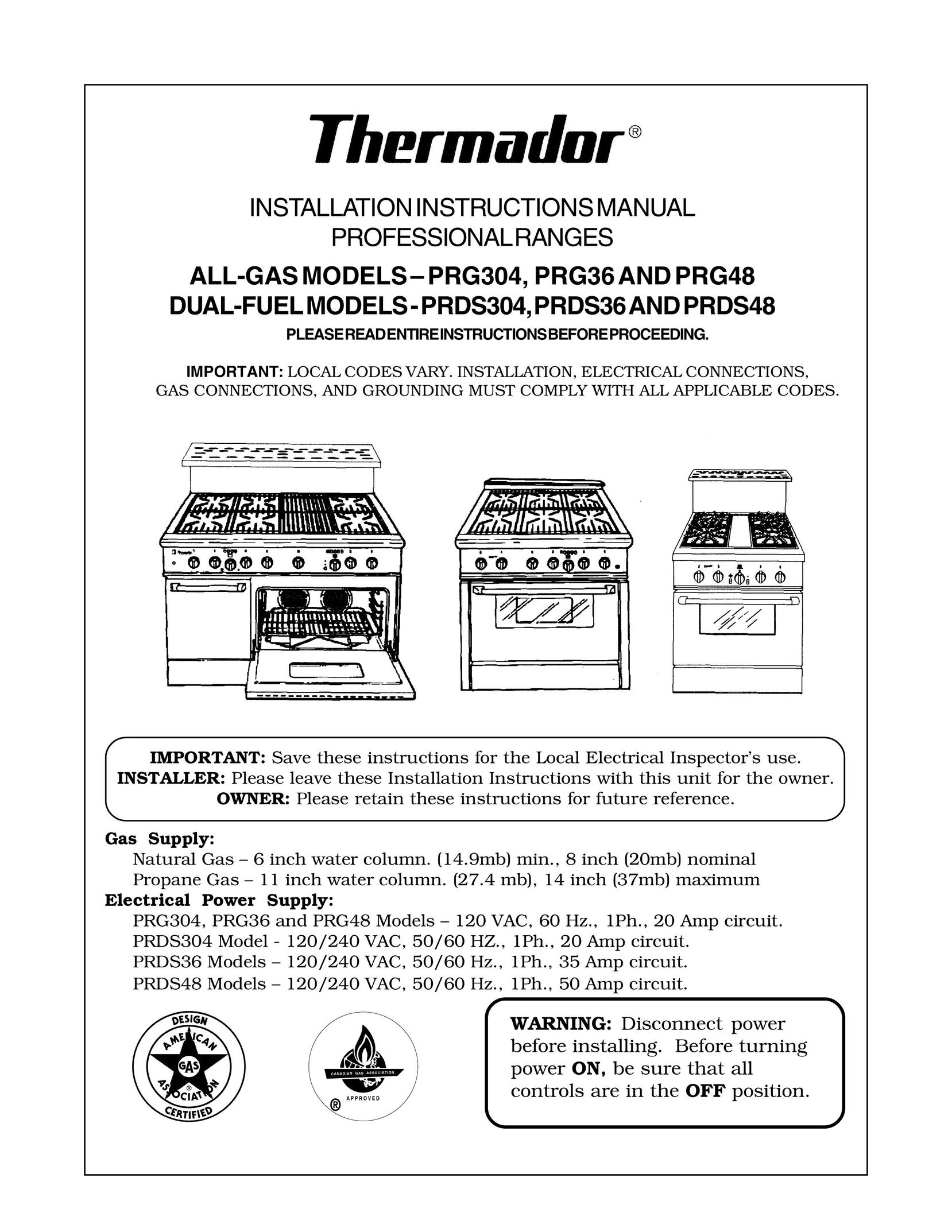 Thermador PRG304 Double Oven User Manual