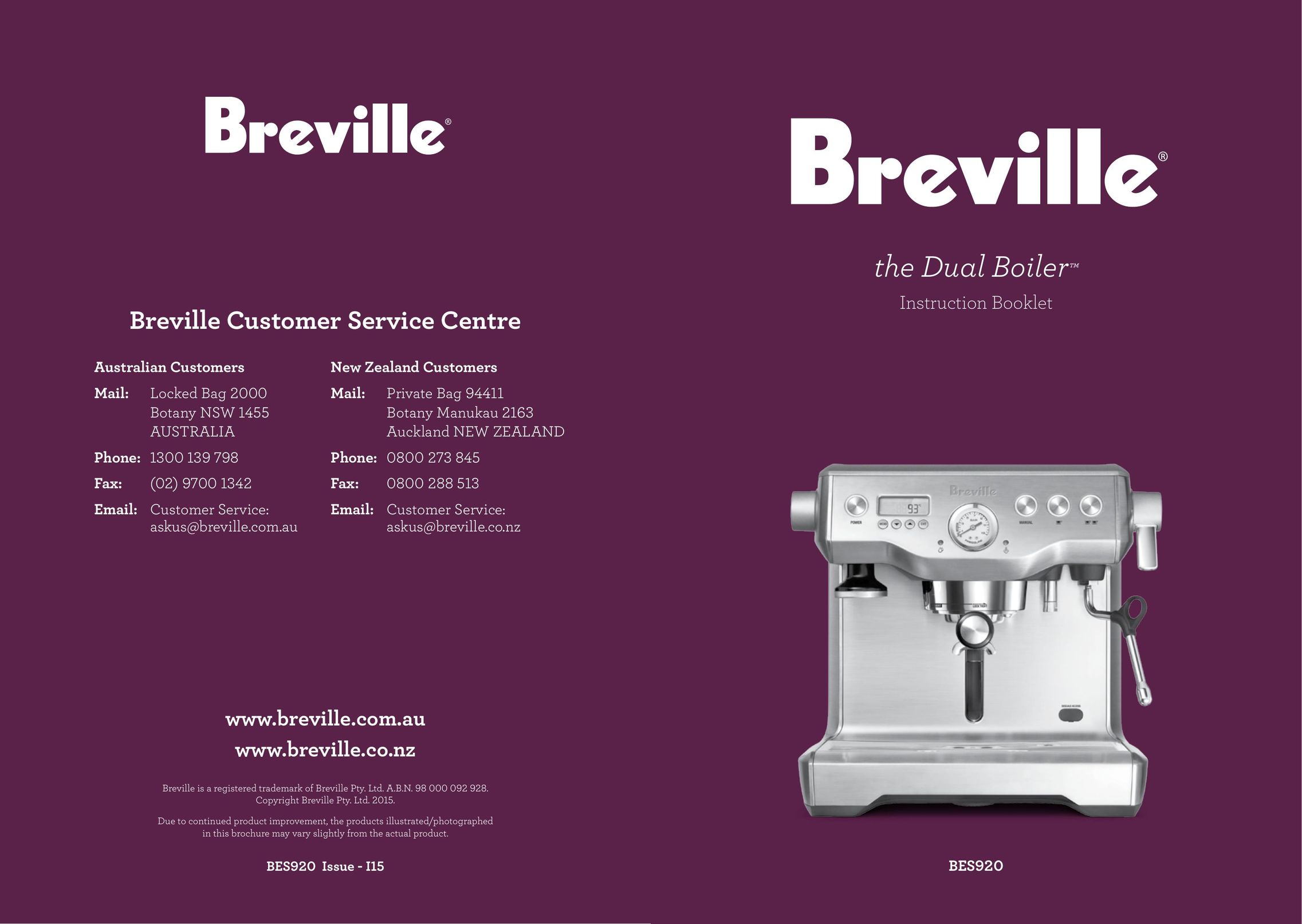 Breville BES920 Issue-I15 Egg Cooker User Manual