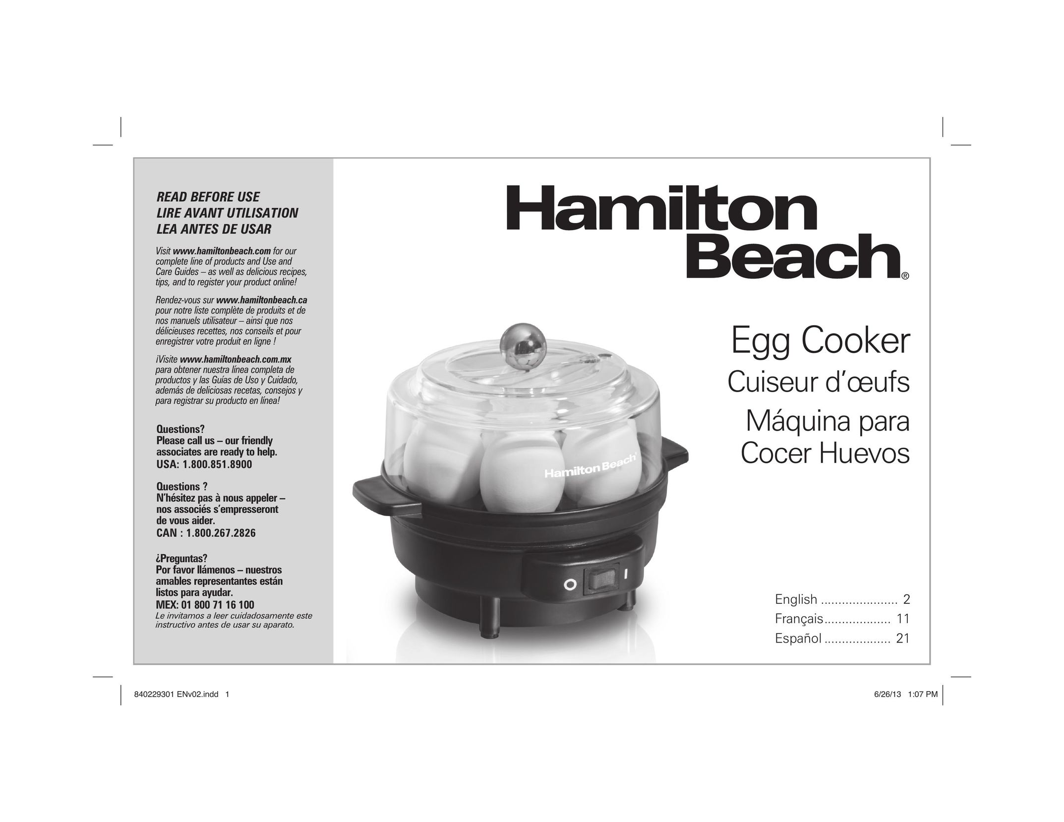 Hamilton Beach 25500 Egg Cooker User Manual