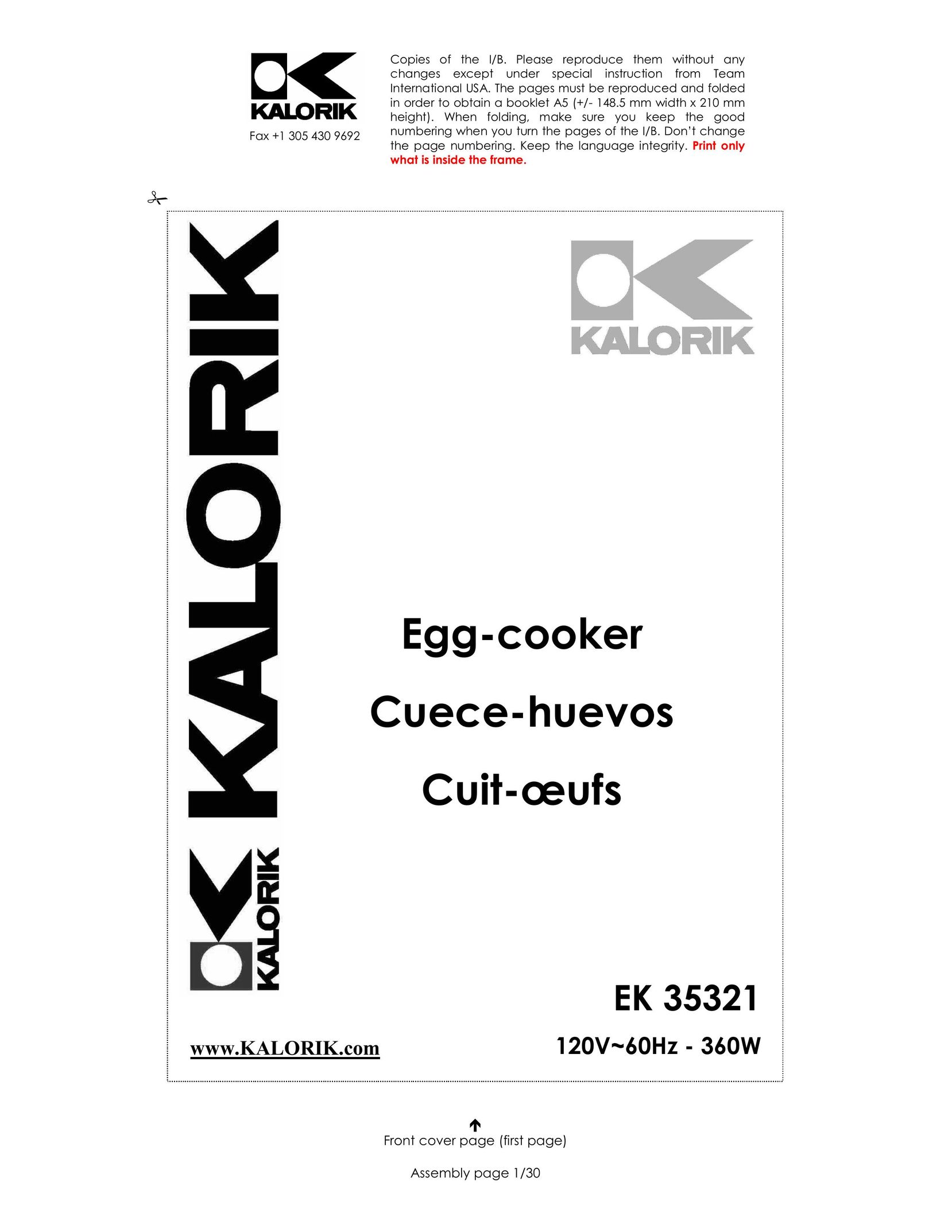 Kalorik EK35321 Egg Cooker User Manual