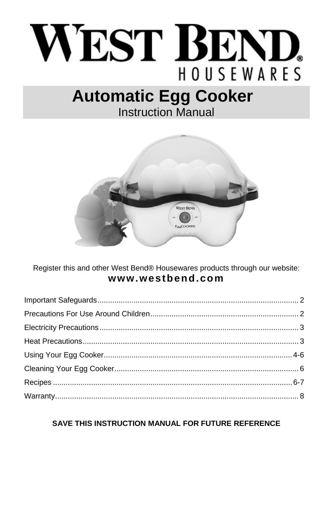 West Bend Automatic Egg Cooker Egg Cooker User Manual