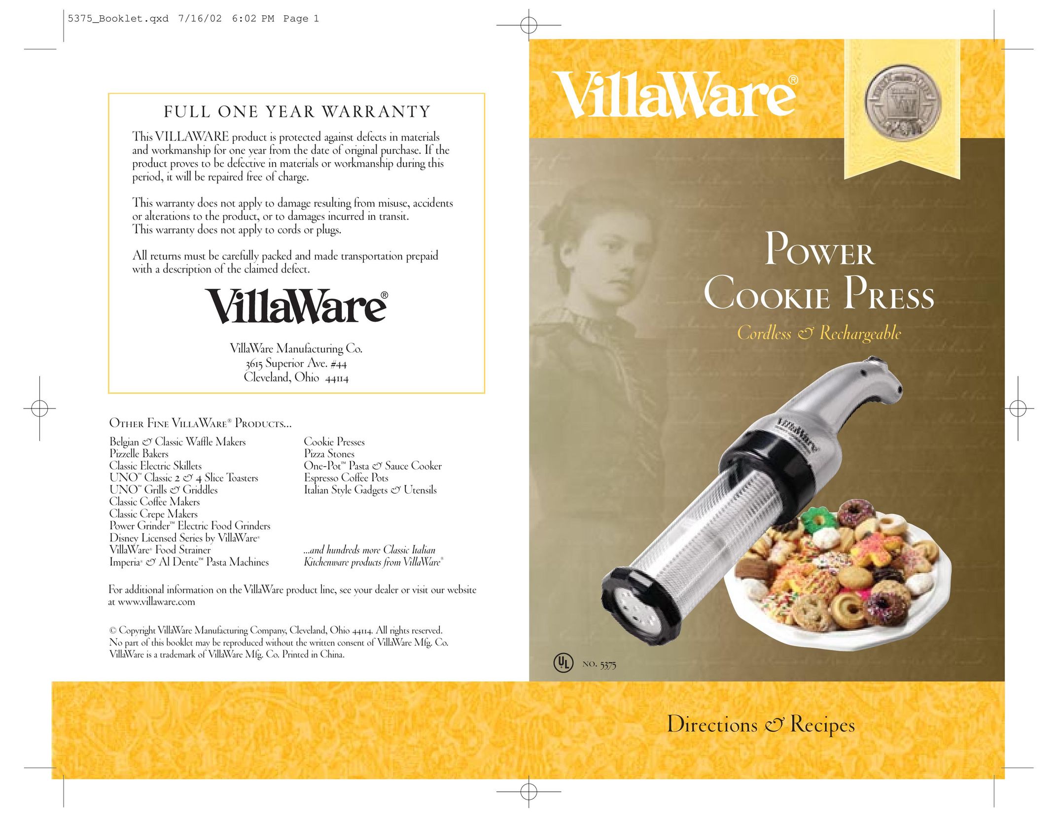 Villaware Electric Cookie Press Electric Cookie Press User Manual