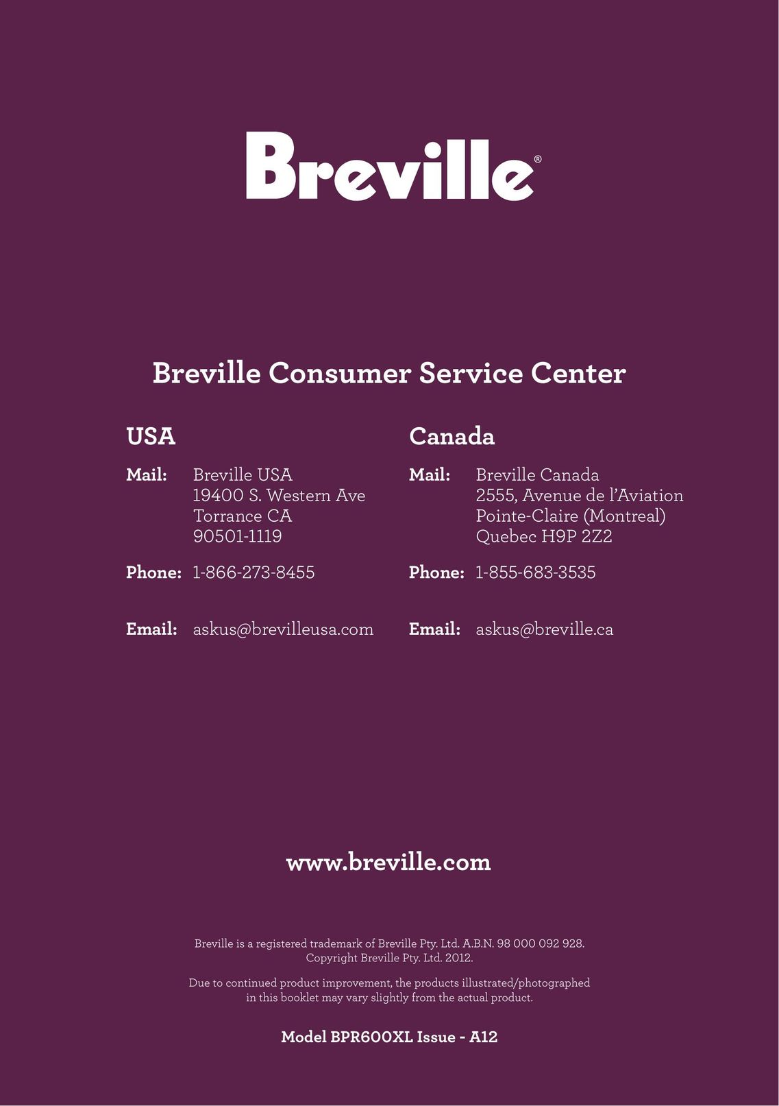 Breville BPR600XL Issue - A12 Electric Pressure Cooker User Manual