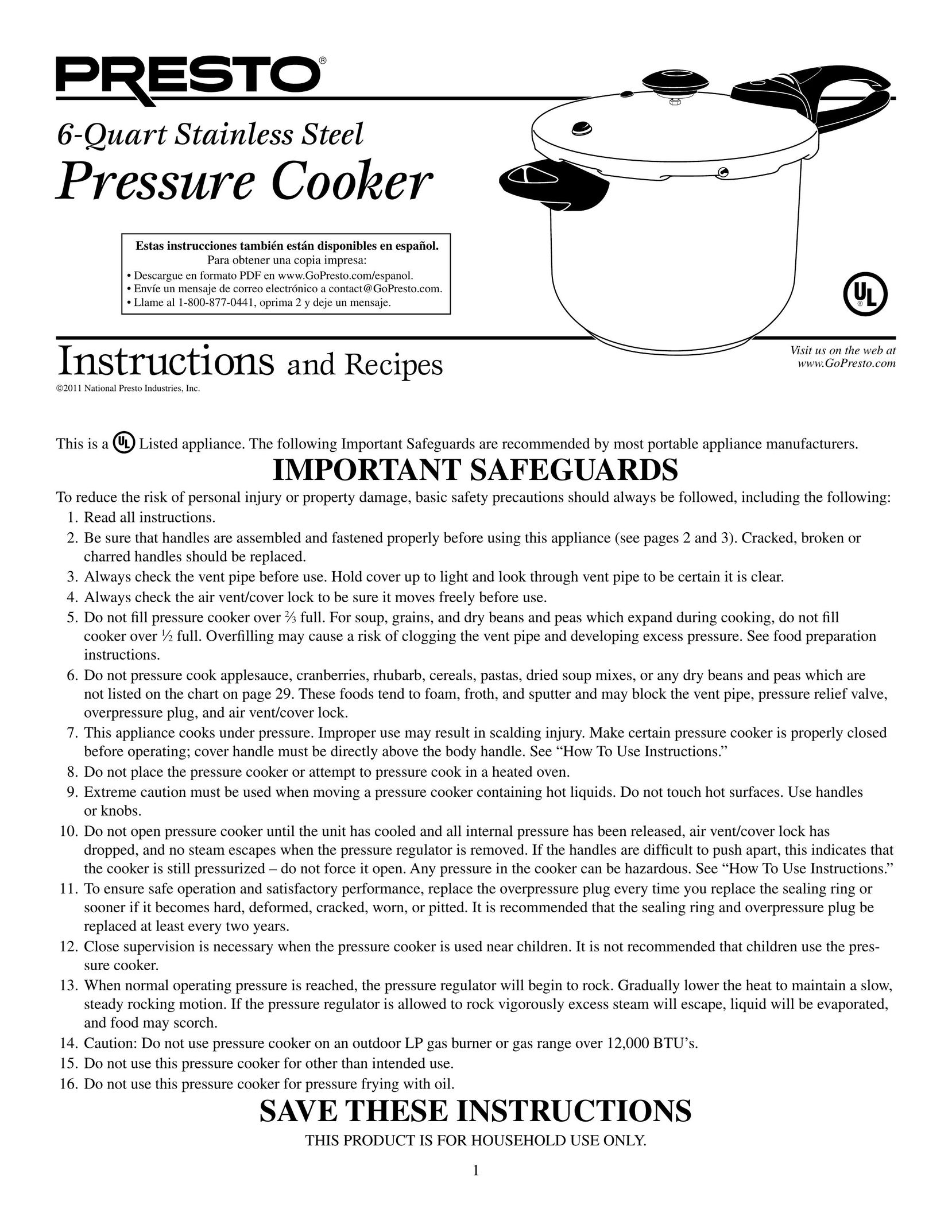Presto Electric Pressure Cooker Electric Pressure Cooker User Manual