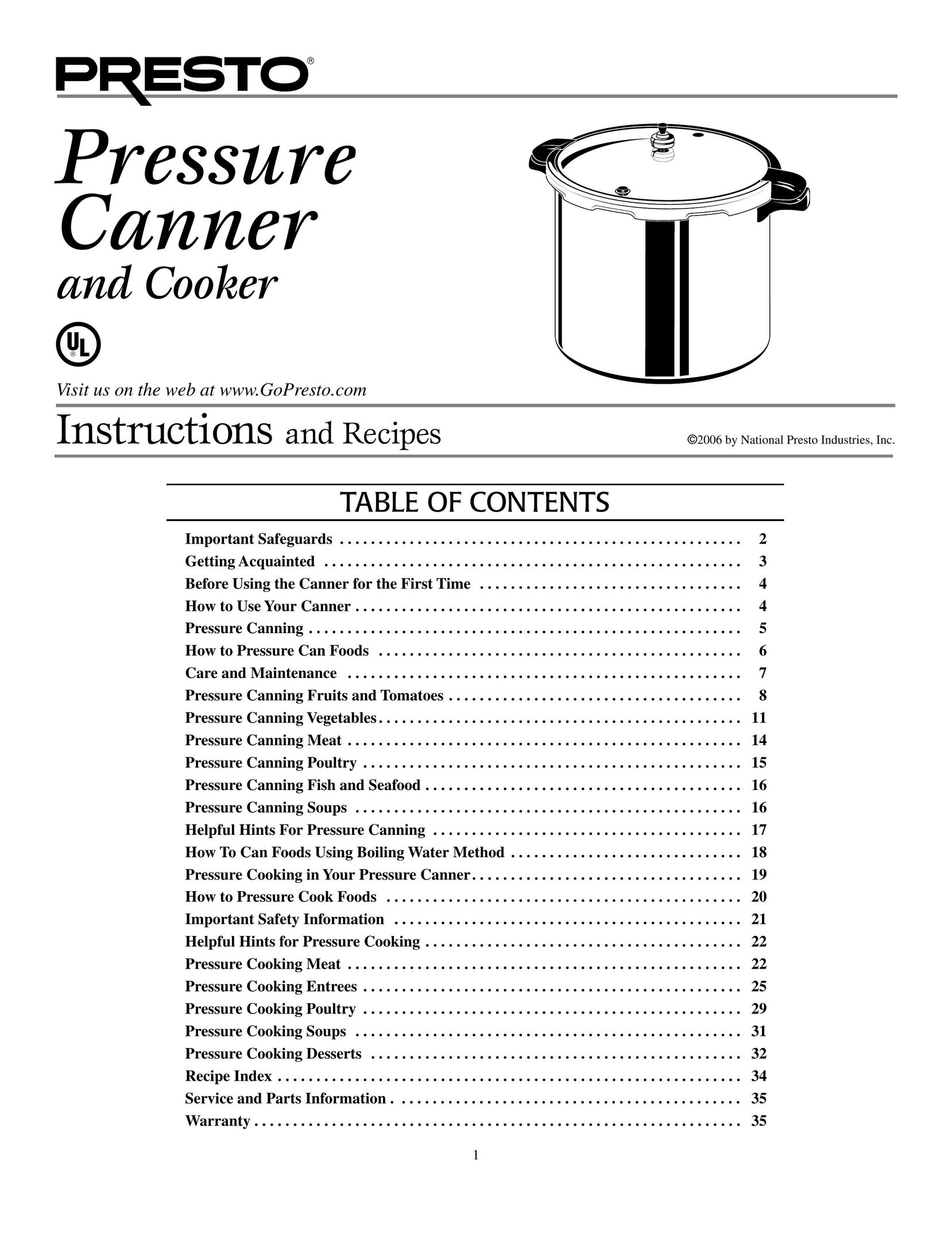 Presto Pressure Canner and Cooker Electric Pressure Cooker User Manual