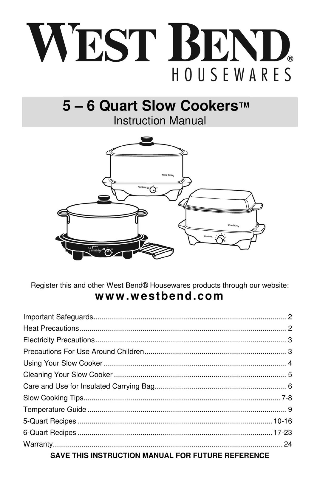 West Bend Cookers Electric Pressure Cooker User Manual