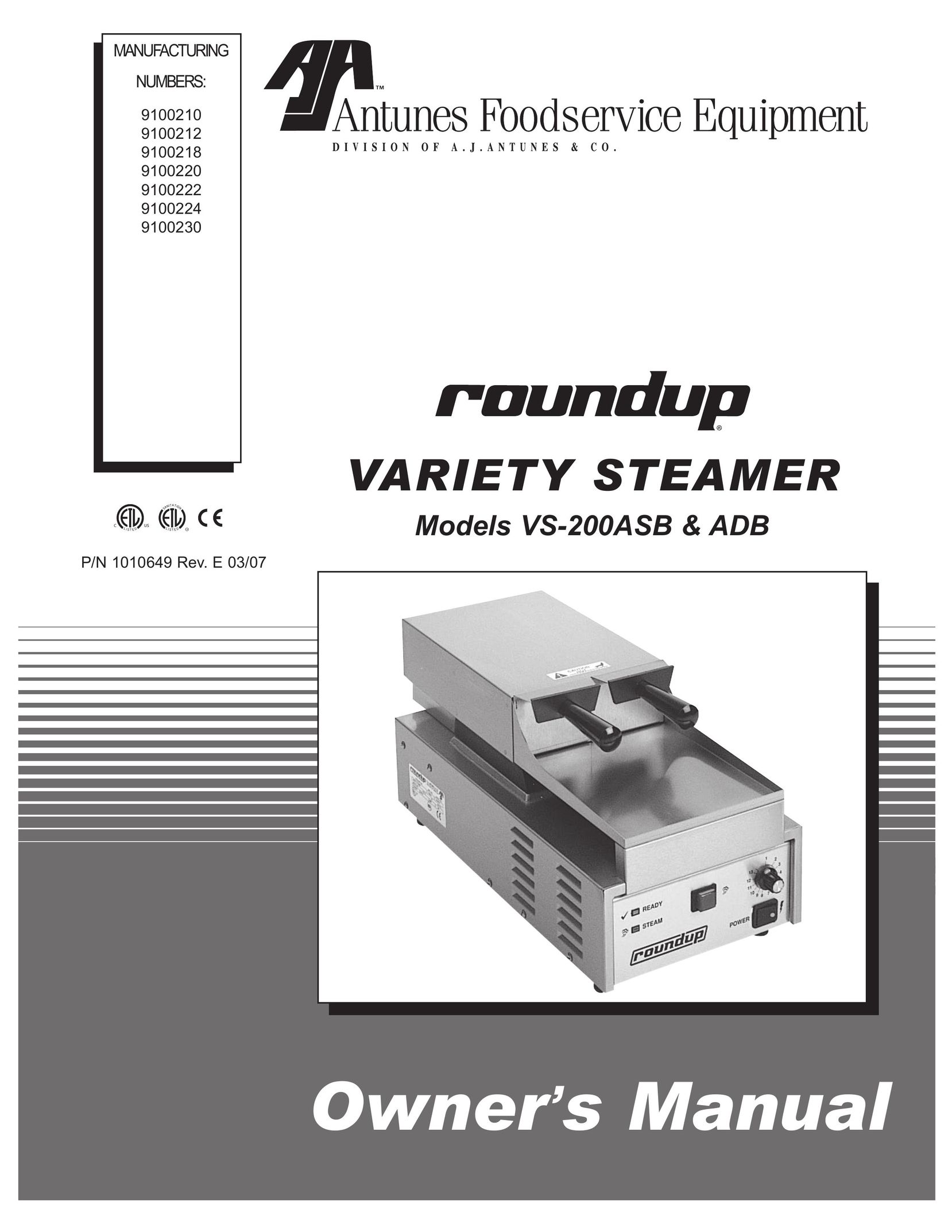 Antunes, AJ VS-200aSb Electric Steamer User Manual