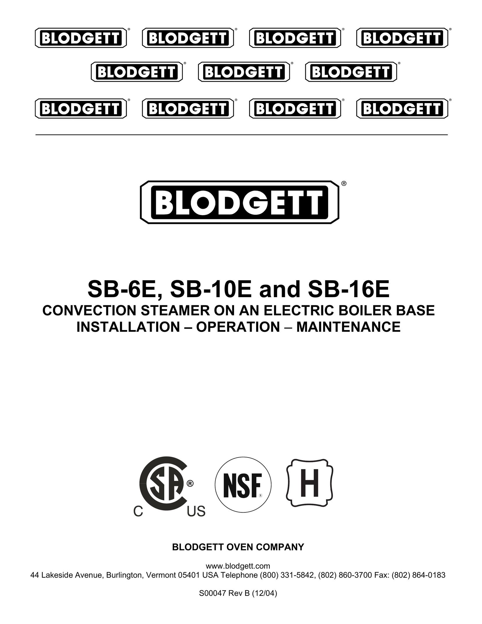 Blodgett SB-6E Electric Steamer User Manual