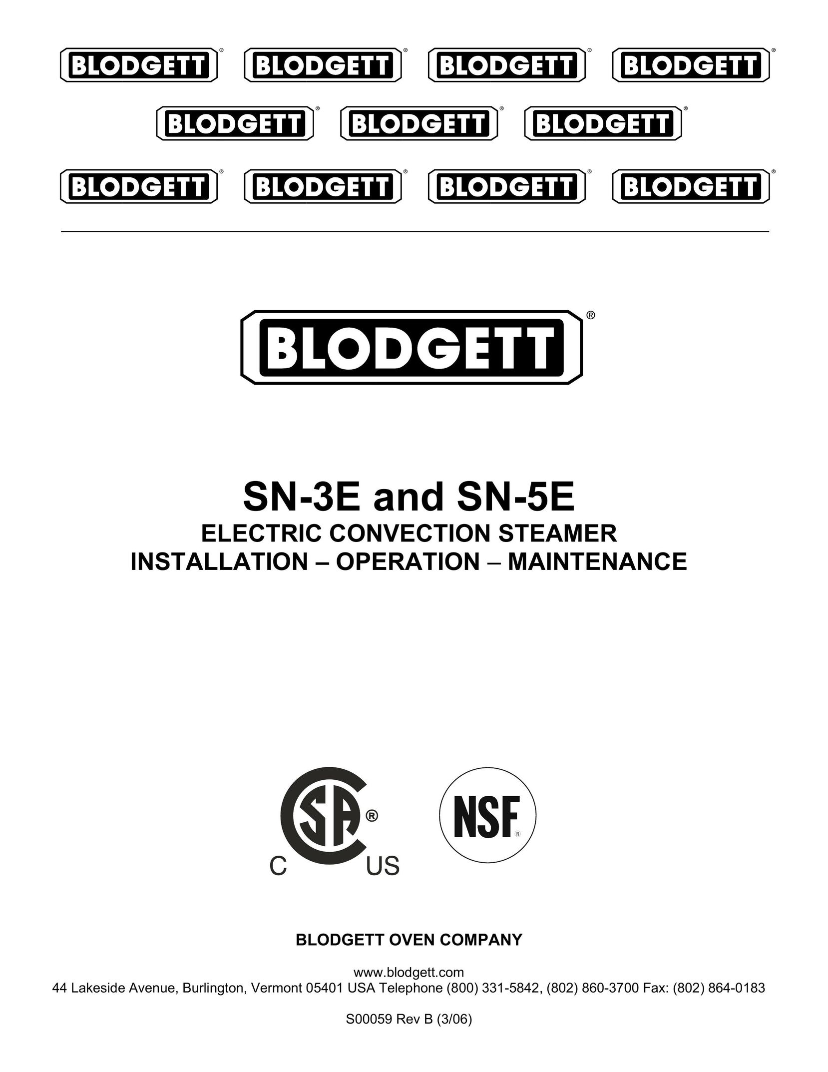 Blodgett SN-3E Electric Steamer User Manual