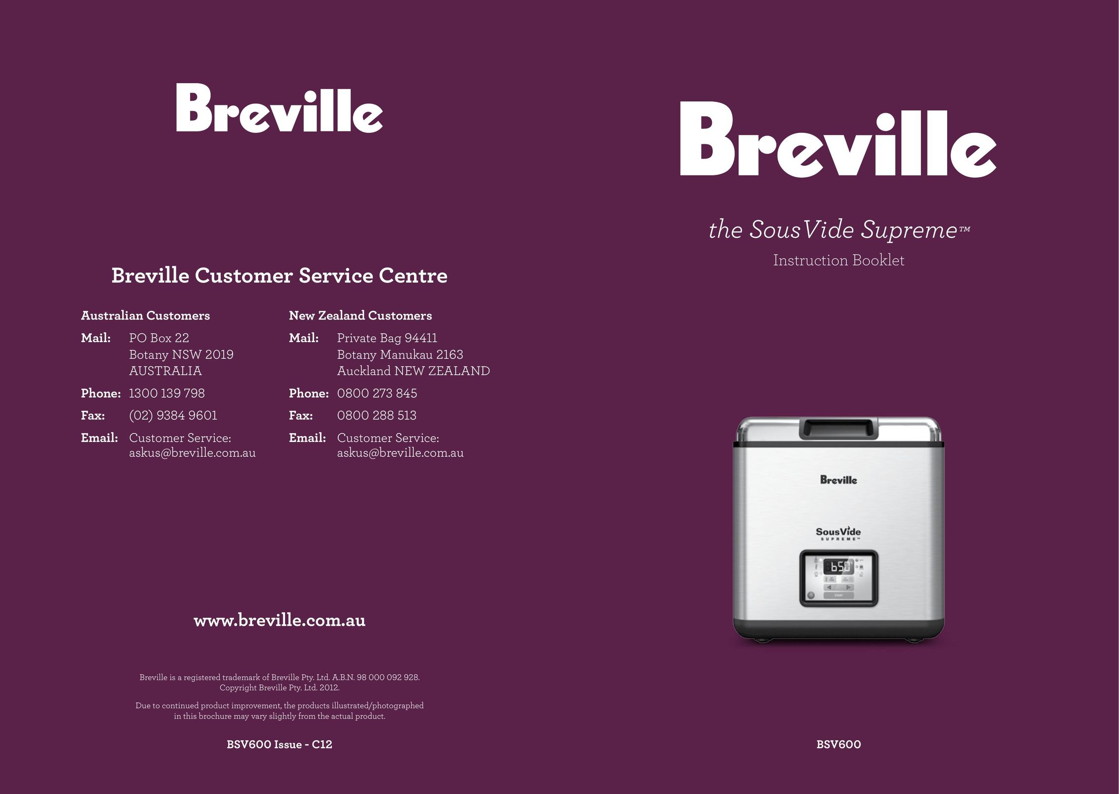 Breville BSV600 Electric Steamer User Manual