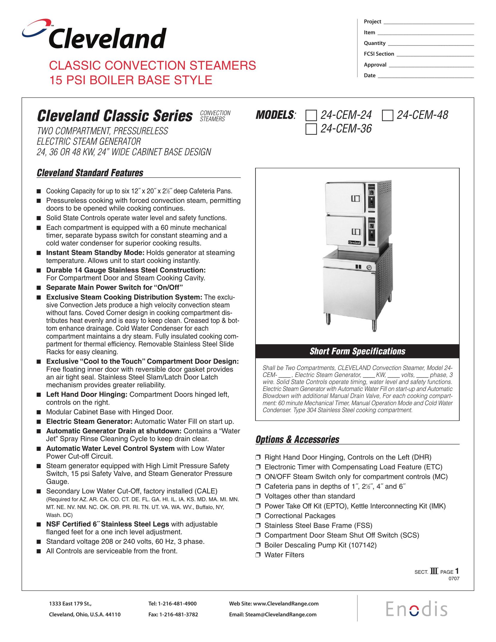 Cleveland Range 24-CEM-24 Electric Steamer User Manual