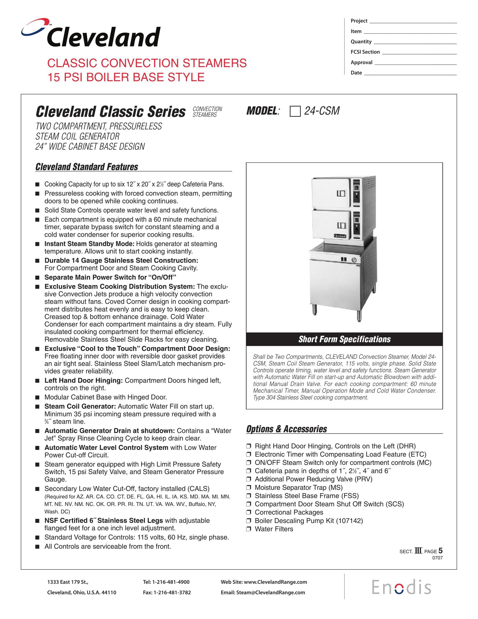 Cleveland Range 24-CSM Electric Steamer User Manual