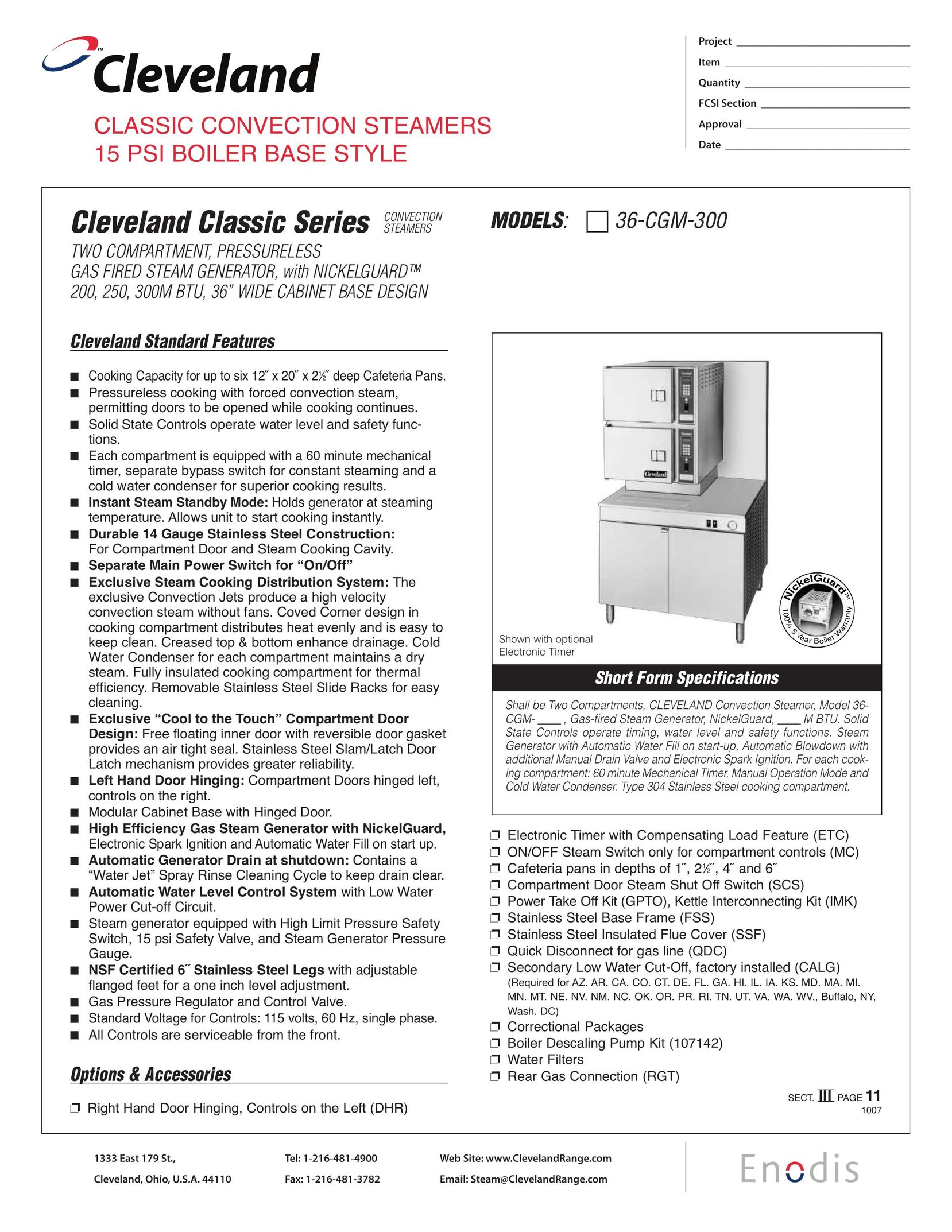 Cleveland Range 36-CGM-300 Electric Steamer User Manual