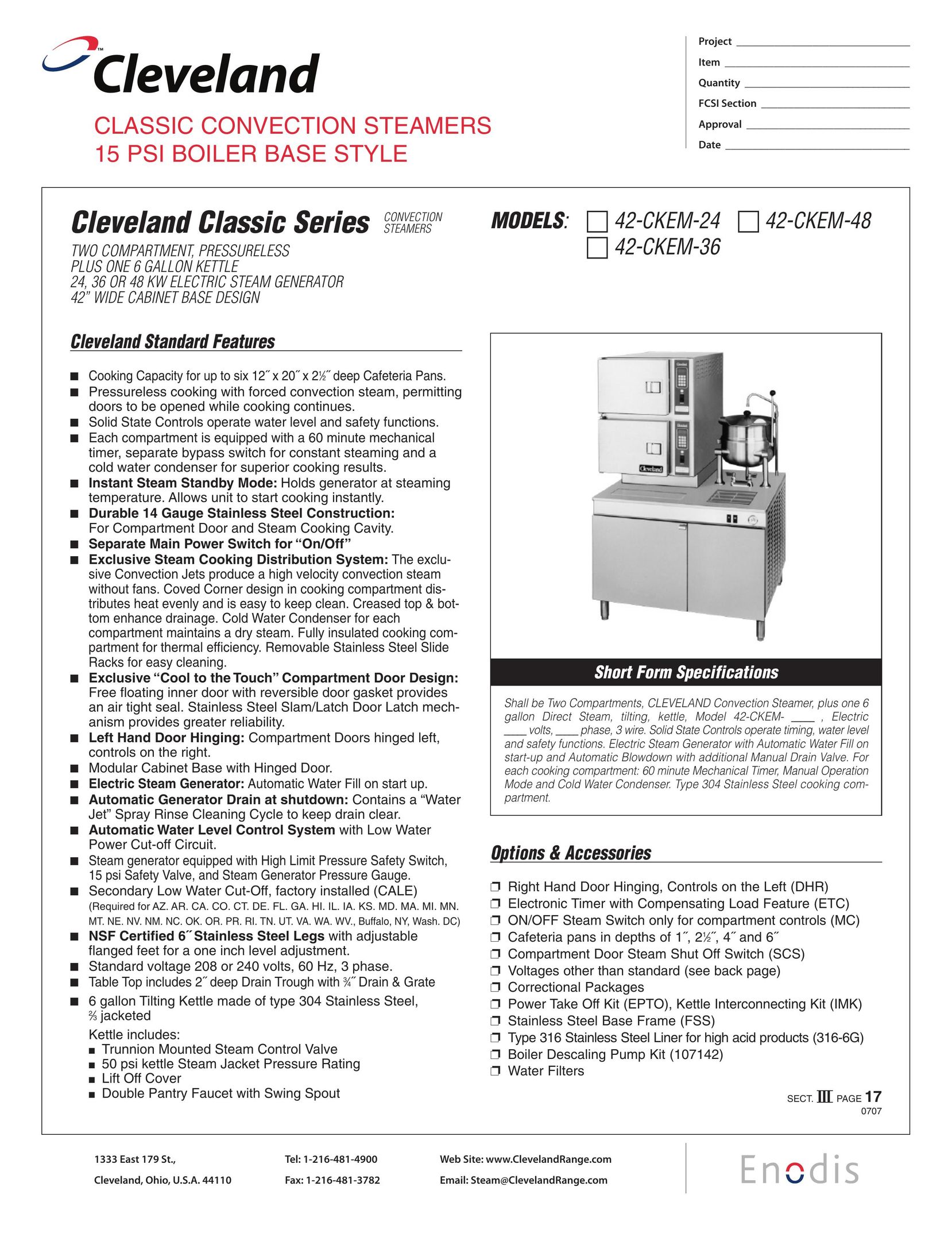 Cleveland Range 42-CKEM-36 Electric Steamer User Manual