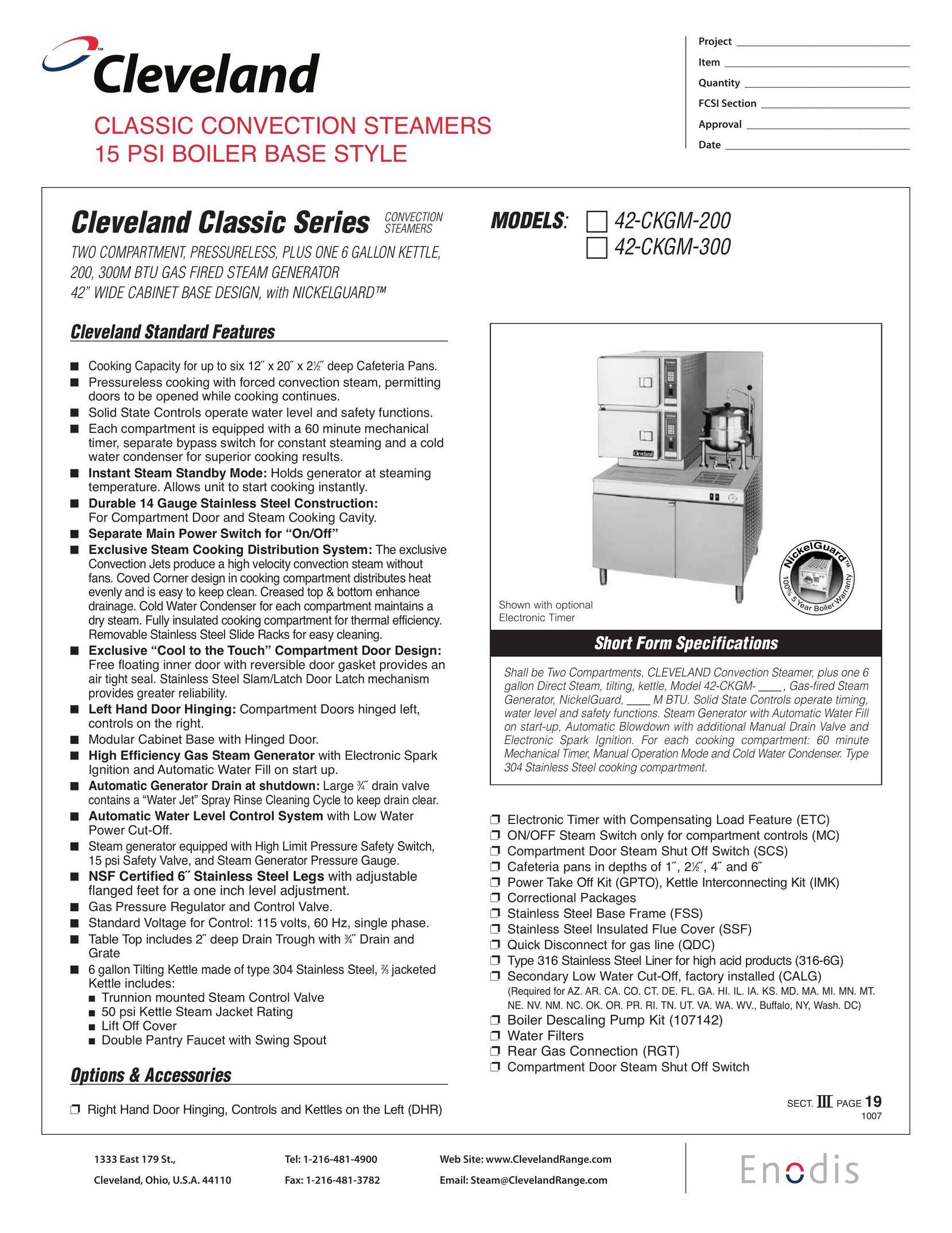 Cleveland Range 42-CKGM-200 Electric Steamer User Manual